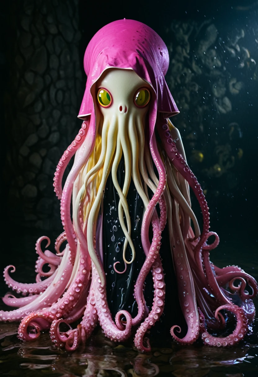 8K, ARTISTIC photogrAphy, best quAlity, mAsterpiece: 1.2), A (potrAit:1.2) witch BLOOD Toon Doll Cthulhu nun QUEEN, EYES, PINK many octopus style tentacles, full body RAW candid cinema, yellow hair, 16mm, color graded portra 400 film, remarkable color, ultra realistic, sad admosphere, dark lighting, oppressive atmosphere, depressive colors, kodak portra 400, photograph,r, Natural Light, Pinhead lighgts, blur reflection, Brush Strokes, Smooth, abstract, Splatter, Oil On Canvas, rainbow colors, fractal isometrics details bioluminescens : a stunning realistic photograph of wet bone structure, 3d render, octane render, intricately detailed, titanium decorative headdress, cinematic, trending on artstation | Isometric | Centered