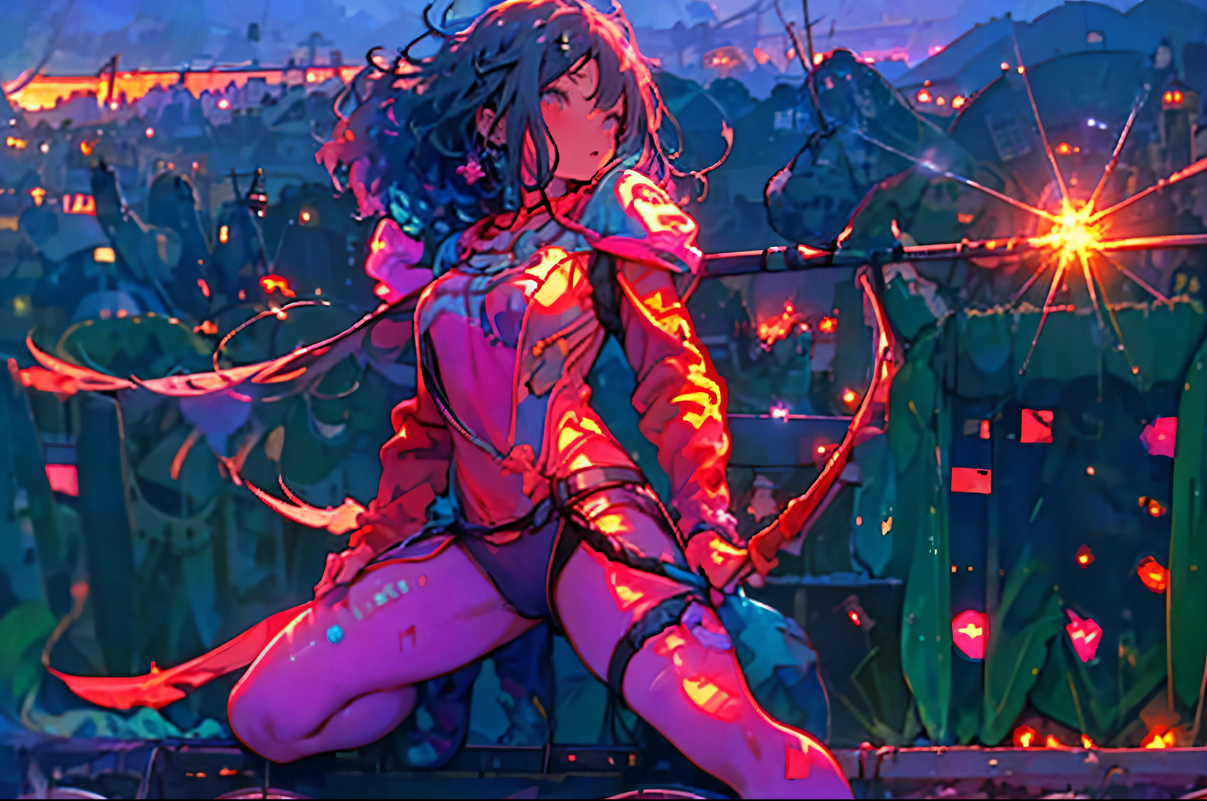 (masterpiece, 4K resolution, Ultra-realistic, Very detailed), (zodiac knight theme, Charismatic, There&#39;s a girl on top of the city, Sagittarius knight in golden armor, She&#39;s a superhero), whole body,  ((Fighting Pose),A show of force), ((Sandy urban environment):0.8)| (Cityscape, At night, Dynamic Light), (full moon))