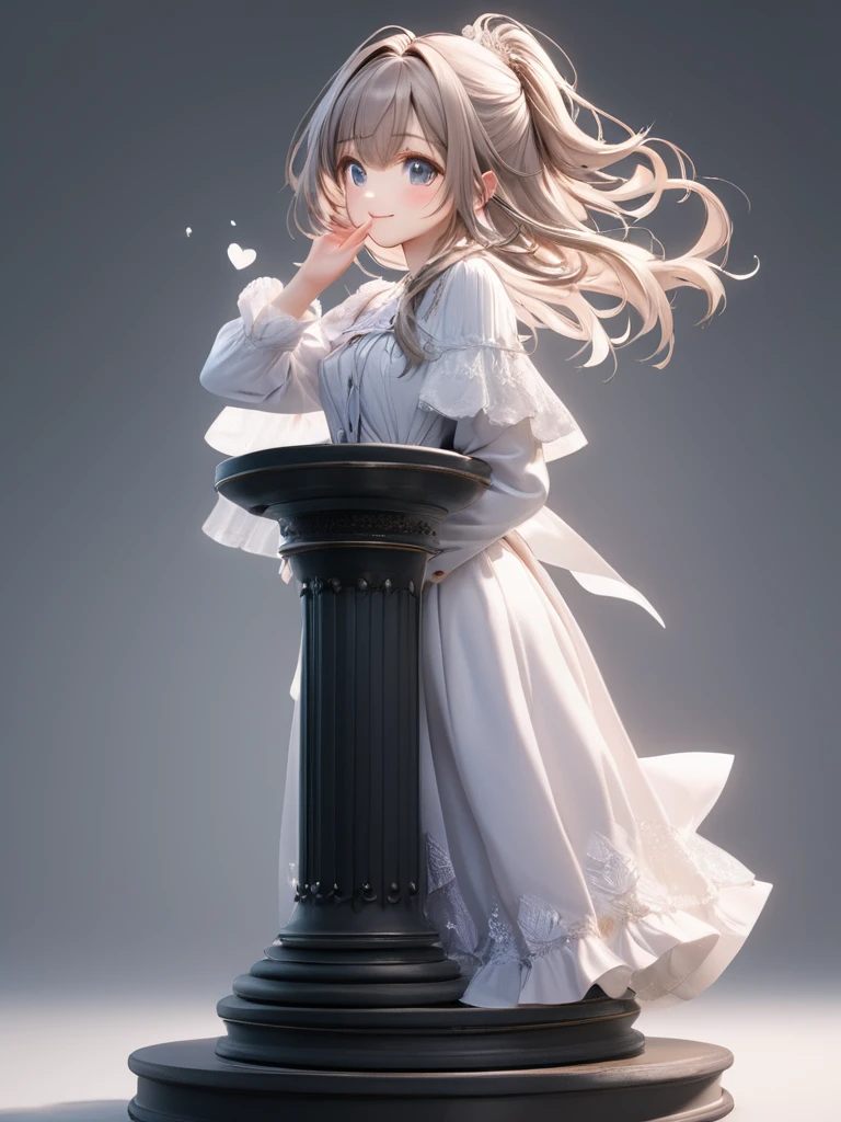 3D figure, a photo of an figure, full body, high quality photo, wild and bautiful, simple and flat background, (masterpiece:1.2), (best quality),(ultra detailed),(extremely detailed),(absolutely resolution) ,absurdres,8k, 
BREAK, 1girl, solo, high-detailed-eyes, gradation hair, messy hair, blowing kiss, smile, pedestal-for-figure, 