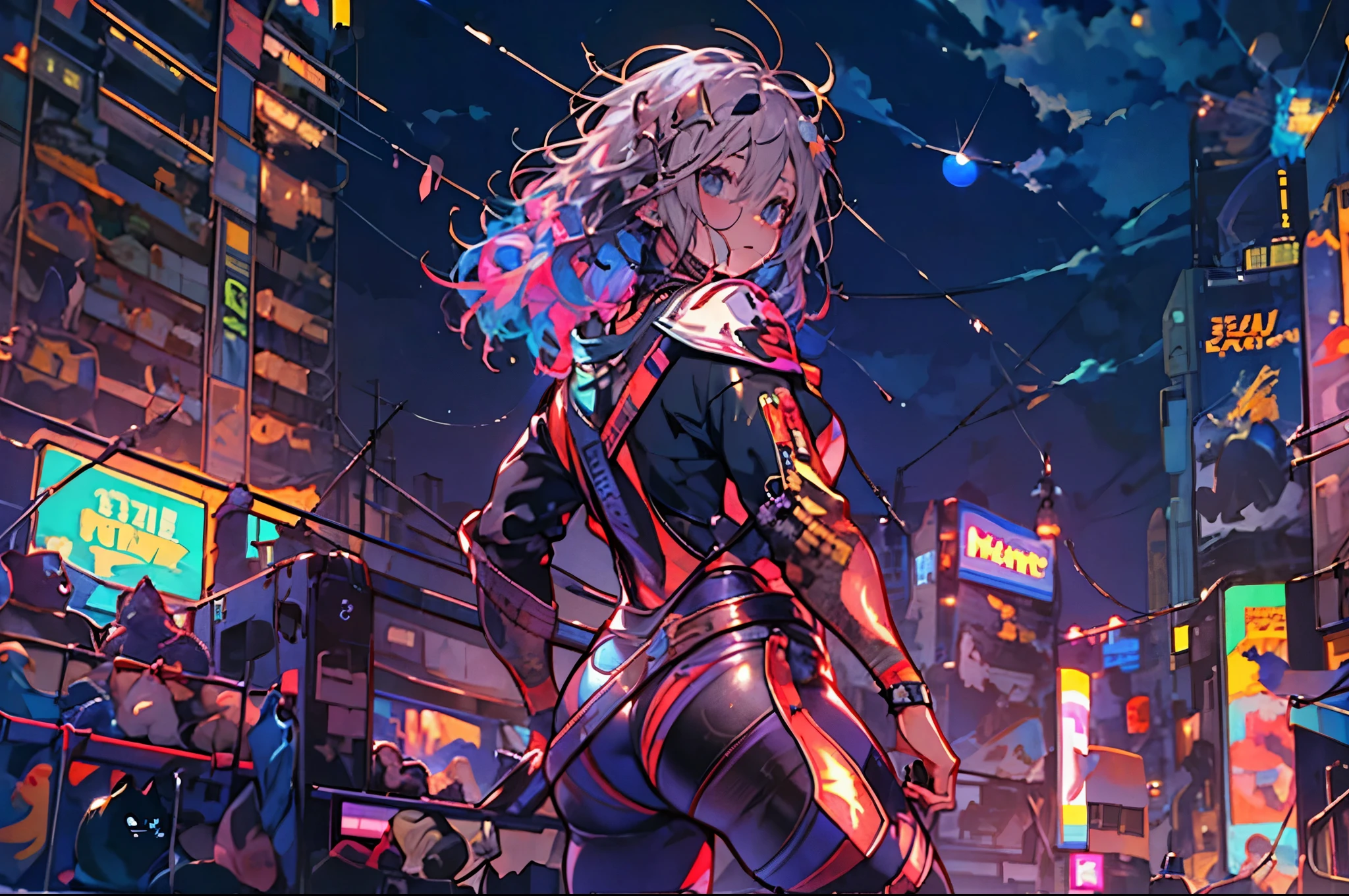 (masterpiece, 4K resolution, Ultra-realistic, Very detailed), (zodiac knight theme, Charismatic, There&#39;s a girl on top of the city, Sagittarius knight in golden armor, She&#39;s a superhero), whole body, ((Fighting Pose),A show of force), ((Sandy urban environment):0.8)| (Cityscape, At night, Dynamic Light), (full moon))