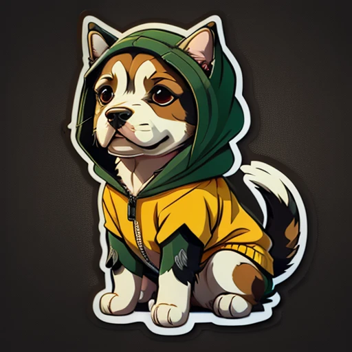 Sticker, cute cartoon of, Anime style, vectorize, Cute cartoon sticker of a dog in hoody