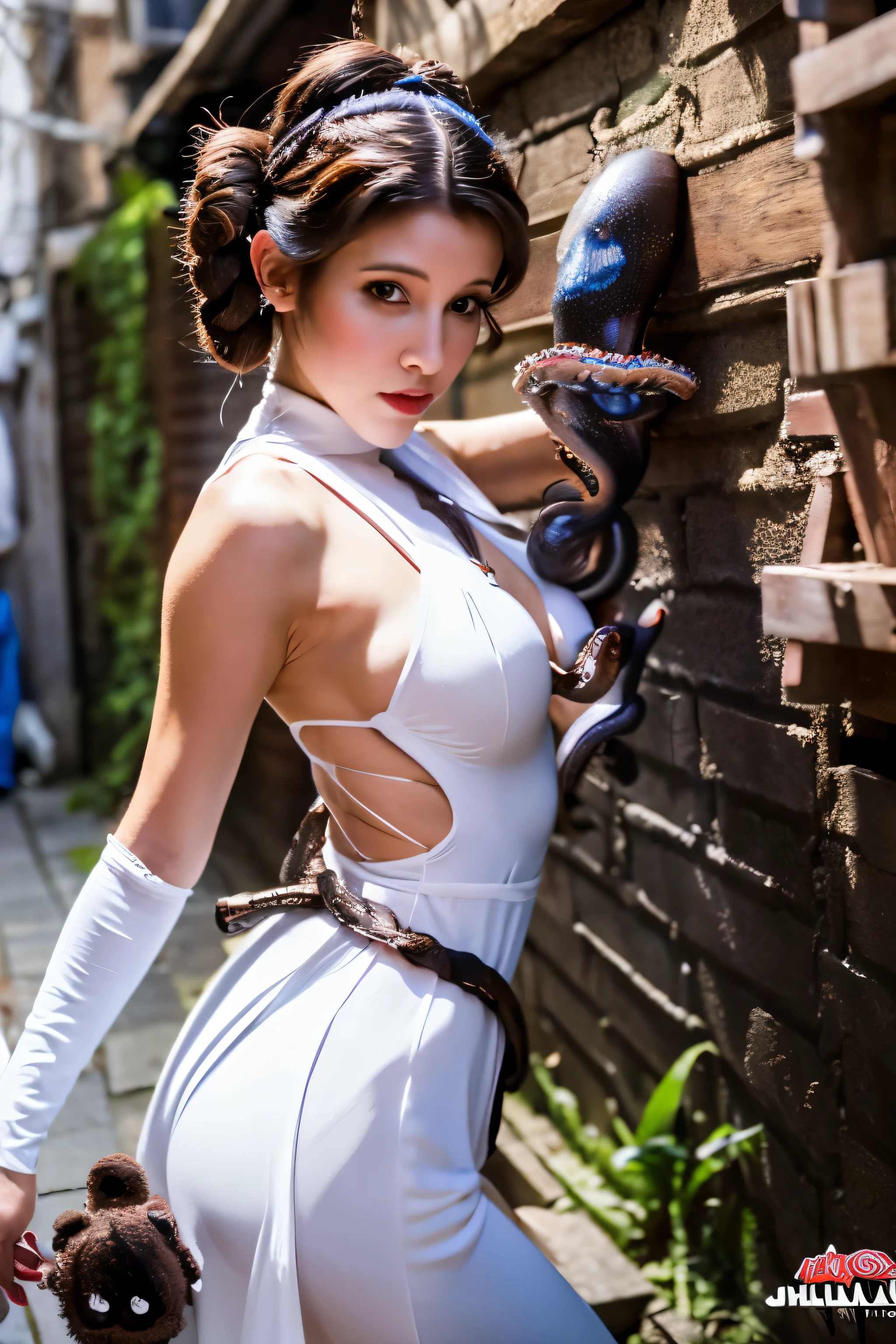 (8k), (highest quality), (Best details)Princess Leia attacked by an octopus in an alley