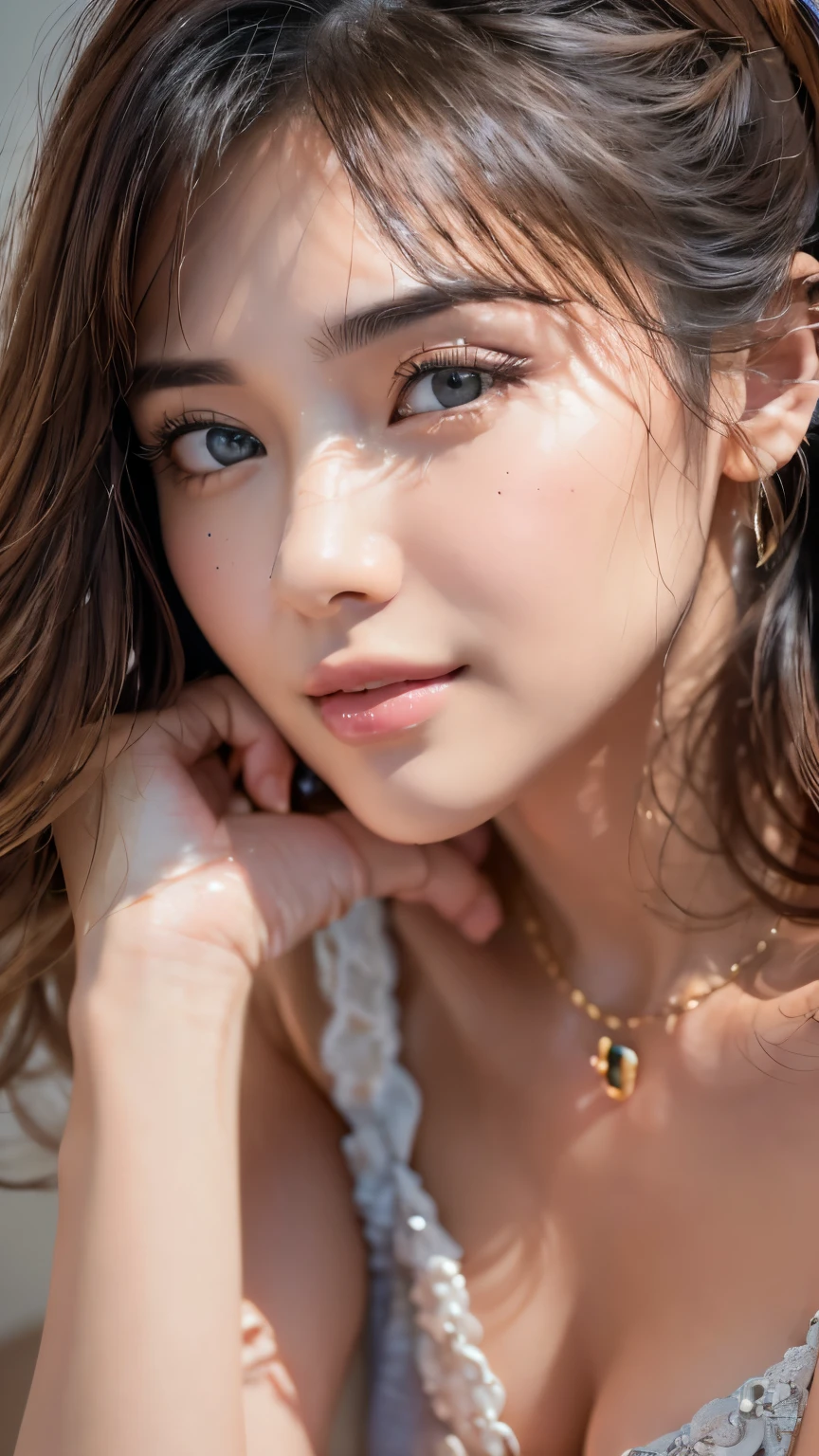 (highest quality、8k、32k、masterpiece)、(Realistic)、(Realistic:1.2)、(High resolution)、Very detailed、Very beautiful face and eyes、1 girl、Round and small face、Tight waist、Delicate body、(highest quality、Attention to detail、Rich skin detail)、(highest quality、8k、Oil paint:1.2)、Very detailed、(Realistic、Realistic:1.37)、Bright colors