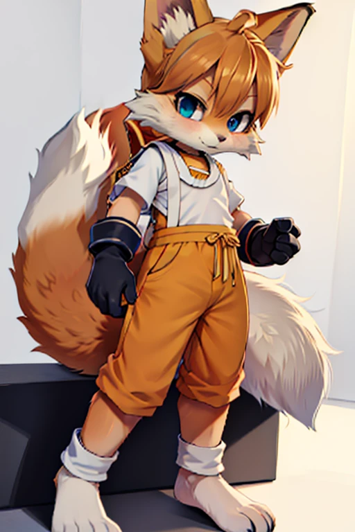 male, Fox, Furry, Beastman, animal hair, tail, Sailor suit, Short sleeve, Jersey pants, Long trousers, gloves, barefoot