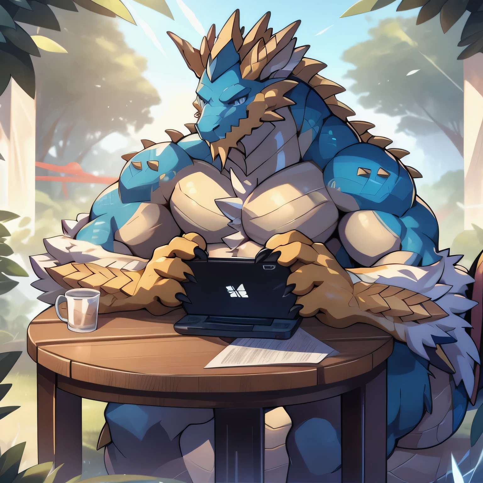 dragon,Anthropomorphic male dragon, Highlight the dragon angle,Highlight his muscular body and sharp claws, Show off your chest contour, abdomen, Stretch and Elegance, Delicate lace pattern glitters in the light. Keep your eyes on the screen,Playing games with headphones,Sitting at the table,The background is the scene of the e-sports competition。dragon'Tail, Long-lasting and powerful, 他Sitting at the table,Playing games with headphones,Keep your eyes on the screen,Showing its charming masculinity. dragon'Keep your eyes on the screen,Playing games with headphones,Sitting at the table,The background is the scene of the e-sports competition。