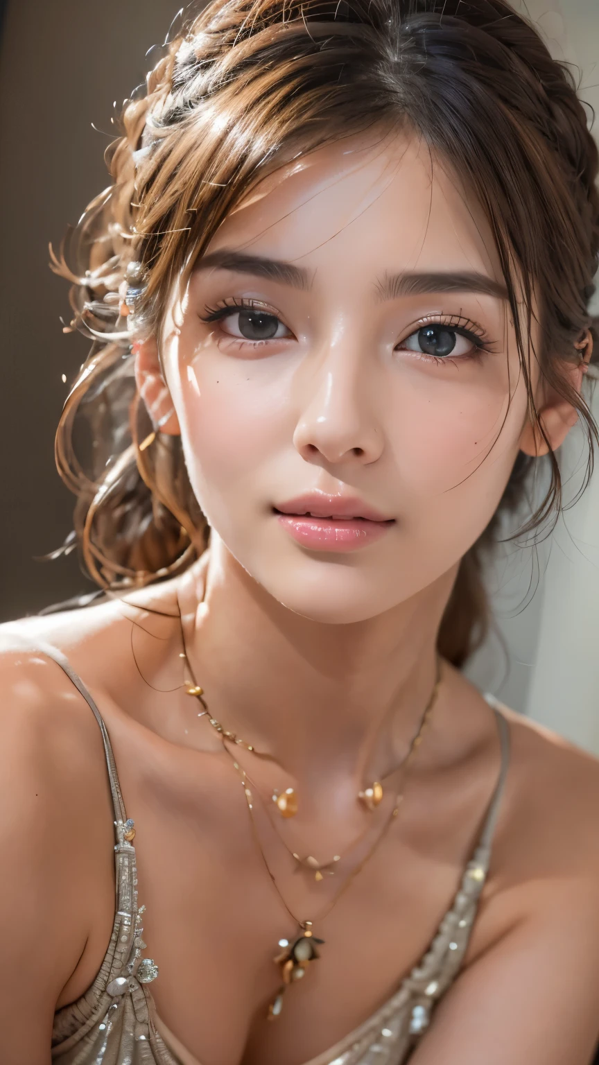(highest quality、8k、32k、masterpiece)、(Realistic)、(Realistic:1.2)、(High resolution)、Very detailed、Very beautiful face and eyes、1 girl、Round and small face、Tight waist、Delicate body、(highest quality、Attention to detail、Rich skin detail)、(highest quality、8k、Oil paint:1.2)、Very detailed、(Realistic、Realistic:1.37)、Bright colors