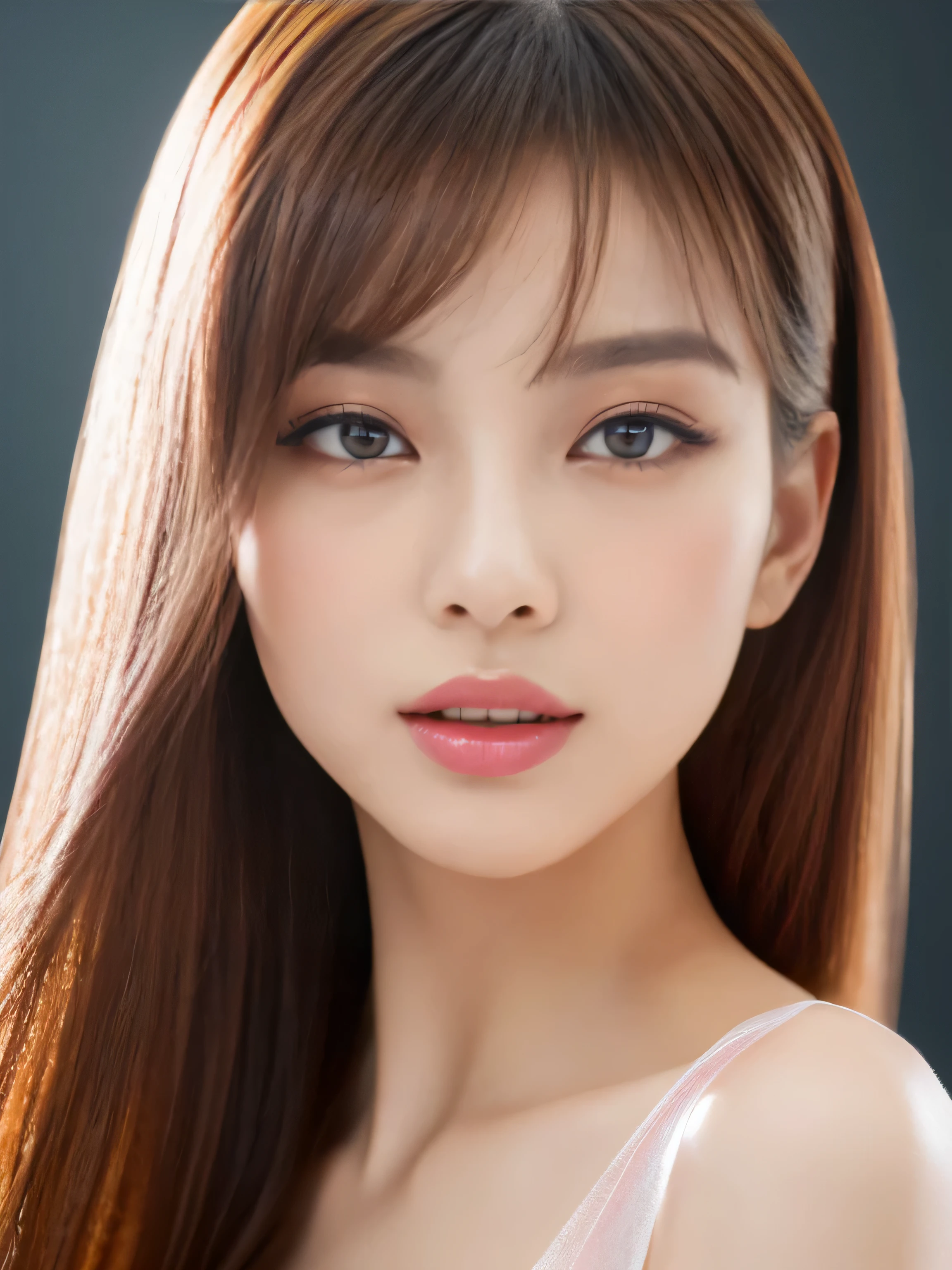 Very detailed、masterpiece、highest quality、Ultra-high resolution energy A、8K High Resolution、Transparency that looks great in photos、Detailed eyes、Gradation、Perfect anatomical figure , Nikon Z9 80mm Lens, Beautiful posture、yes、Browsing Caution、Thin eyebrows、Detailed eyes、Detailed nose、Mouth Details、Fine ears、Golden ratio face、(Waiting for a kiss)、(Curvaceous)、(Ideal ratio)、High definition eyes and feet、Long neck、eyelash、(((Natural soft light、Eye highlights)))、(Realistic:1.4), Shadow、(Best image quality:1.0), (超A high resolution:1.0), 8k, RAW Photos, (masterpiece:0.2), Curvaceous、(seductive pose:1.5)、When the light hits your face, that'that'that'that'It's getting brighter、Geometric background:1.3、dark、cute girl hair、avert your eyes、BREAK (A loose, sheer white camisole:1.4)、highest quality、Very detailed、High quality details、(Big Breasts:1.8)、break (smile、plump lower lip:1.2)、break (Pink Lips:1.5)