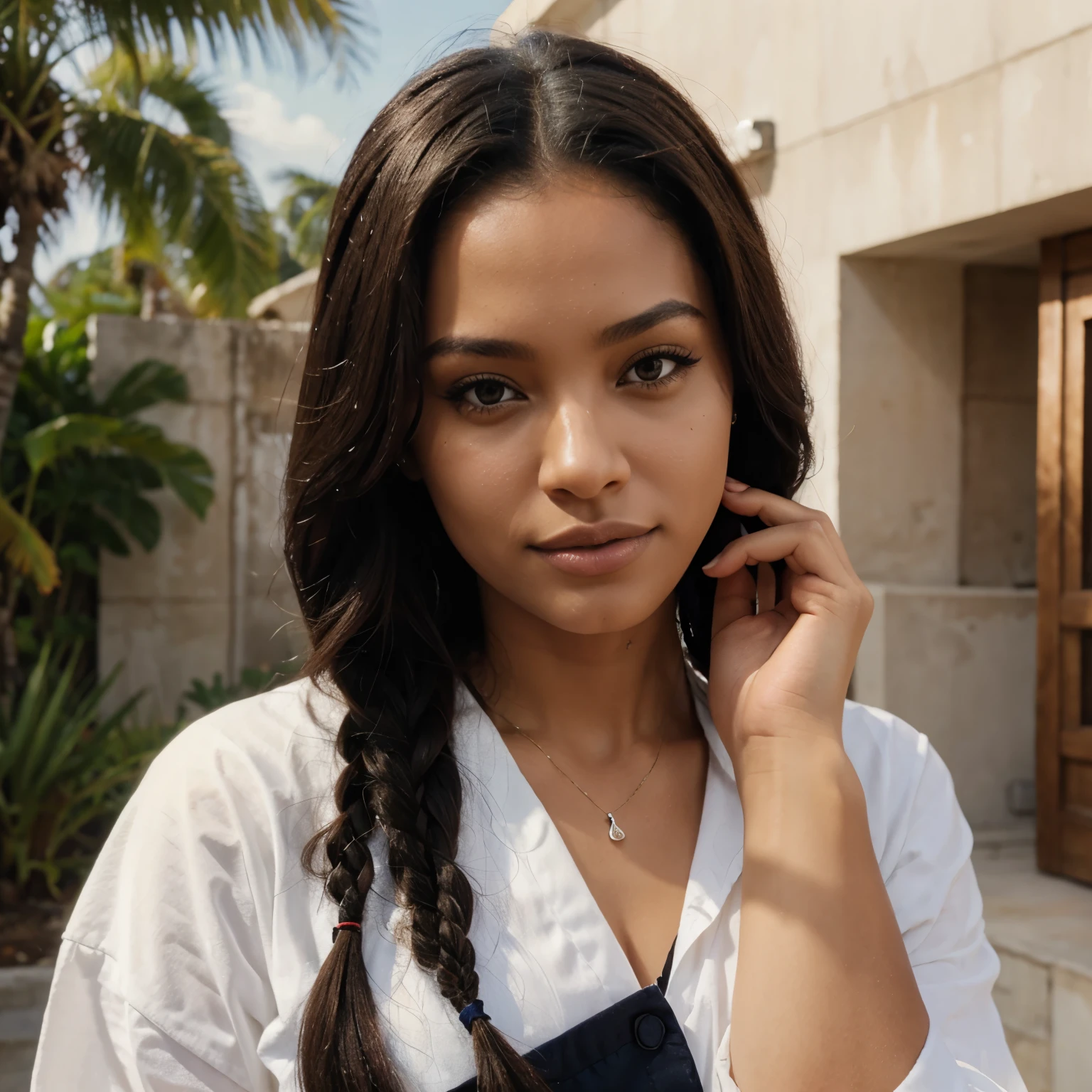Jolie femme noire avec tresse, visage parfait 