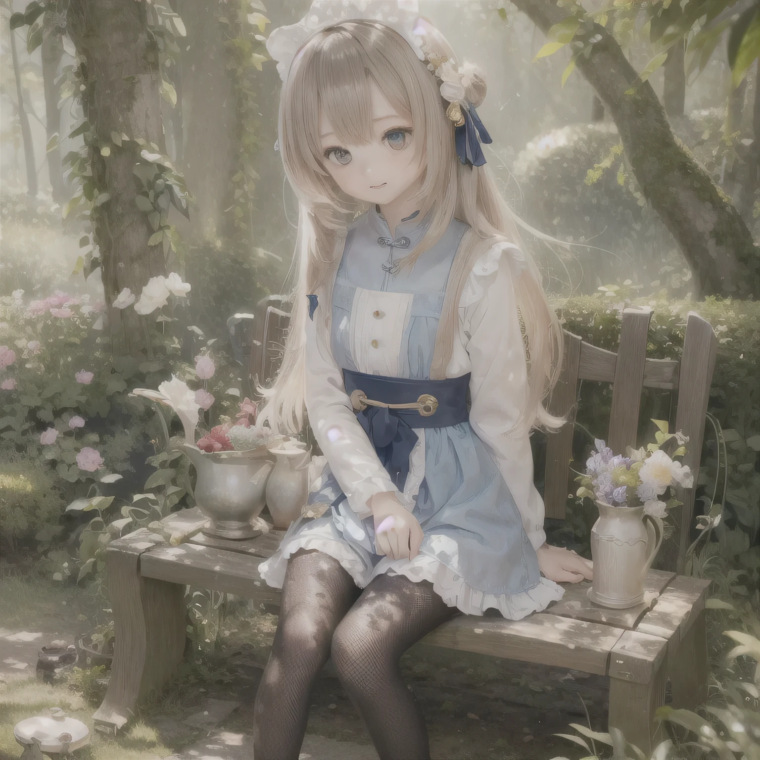 (ocean View) Girl inside(Calm) Country garden, Lush greenery and vibrant flowers々Surrounded by. she is(Wooden bench) and a(Soft cushion) While she gazes into the distance. The garden is located at the foot of a majestic mountain.(range) Reaching the sky, and its peaks covered in a blanket of(Wispy clouds). Girls are wearing(Flowing Summer Dress) It matches perfectly with the colors of the flowers blooming around her.. she(Beautiful fine details) shine and curiosity and wonder as she takes in the breathtaking(View) Before she. The sunlight shines through the leaves, casting(Mottled Shadows) On the ground. The air is filled and the sweet scent of blooming flowers and the gentle sound of birds chirping. The scene is warm(colorful) Shine, Create a sense of peace and tranquility. The girl's hair is dancing(breeze), adding to the Calm atmosphere of the place. This work、(Computer Generated Image) technology, and a focus on(Very detailed) Element and(Realistic) style. The colors are vibrant and lively, Bringing the scene to life. The lighting is soft、(Sunlit), Highlight the natural beauty of your surroundings. The overall image quality is top notch, and(4K resolution), capturing even the finest details and(Ultra-high resolution) Accuracy. This masterpiece of art combines the beauty of nature and the innocence and wonder of youth, Create a truly captivating visual experience.spread arms