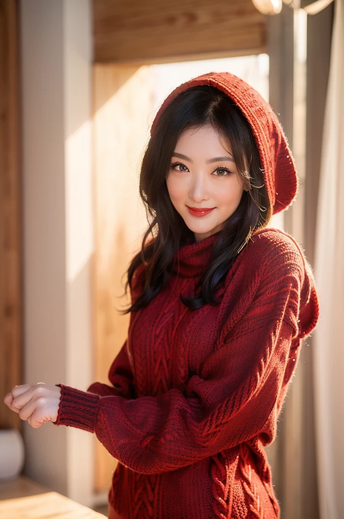 (red lips:1.4), full body, (turtleneck oversize sweater dress:1.2), (cable knit fabric:1.4) , 1girl,solo,
(8k, RAW photo, best quality, masterpiece:1.3),(realistic, photo-realistic:1.37),realistic skin texture,(photorealistic:1.3),(hyperrealistic:1.2), seducting pose, (red colored clothes:1.7), (seducting smile:1.4), (cheek dimples:1.4), (knit hood:1.4) , red hair