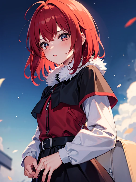 girl，Red Hair，short hair，Second dimension beautiful girl，Using a bow，Fluffy fur，Snow Scene