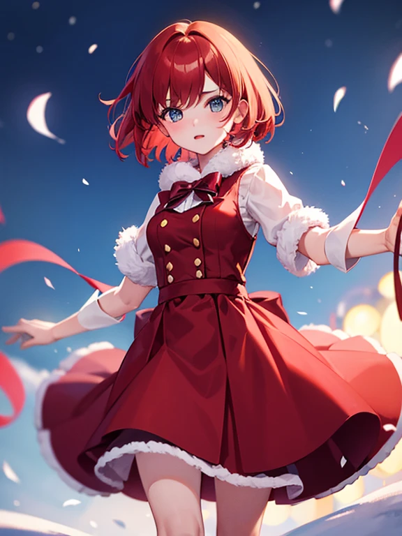 girl,Red Hair,short hair,Second dimension beautiful girl,Using a bow,Fluffy fur,Snow Scene