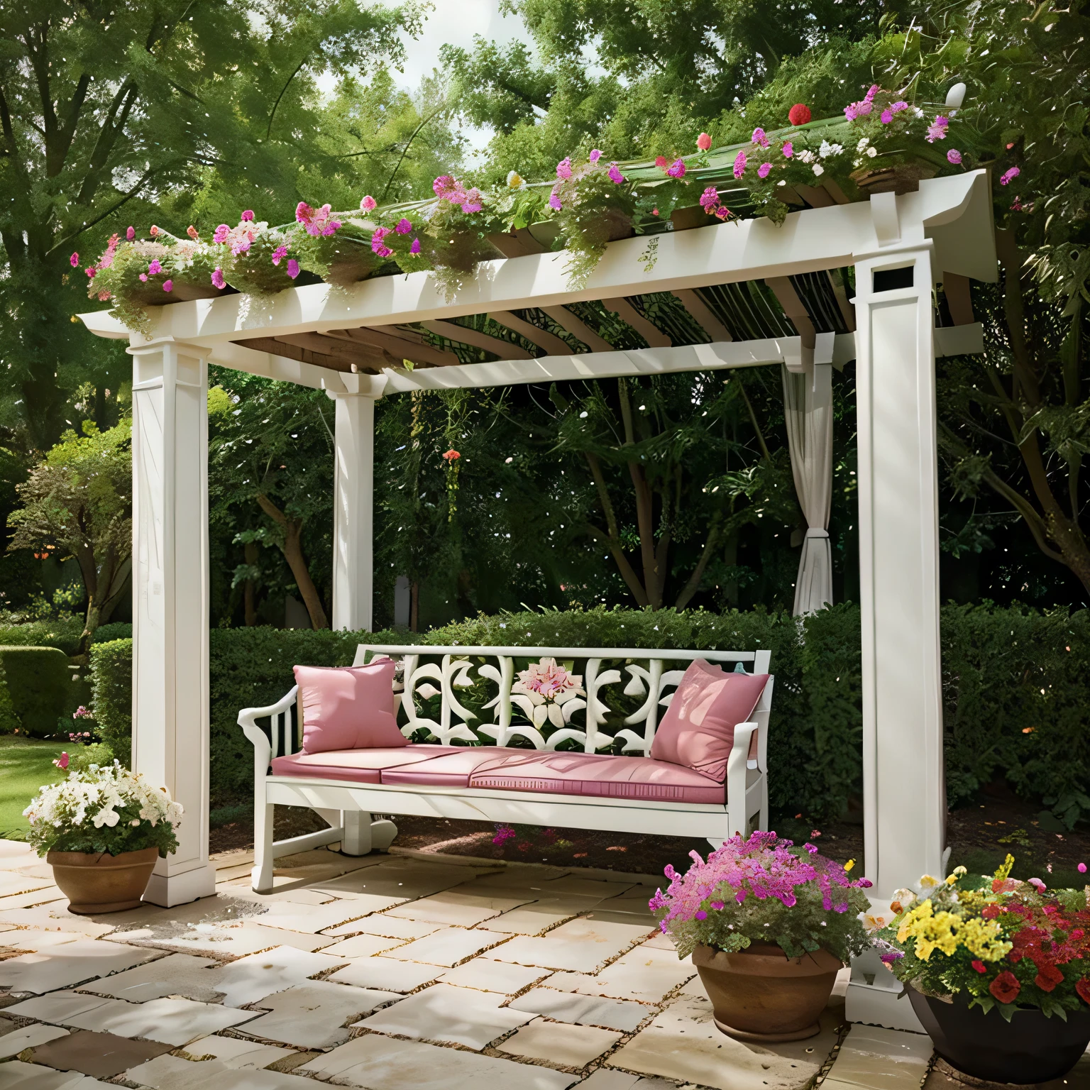 Transform Your Patio into a Floral Paradise with These Creative Flower Bed Designs pergolas providing shade over seating areas