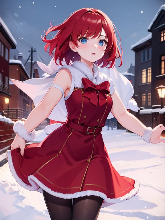 girl,Red Hair,short hair,Second dimension beautiful girl,Using a bow,Fluffy fur,Snow Scene