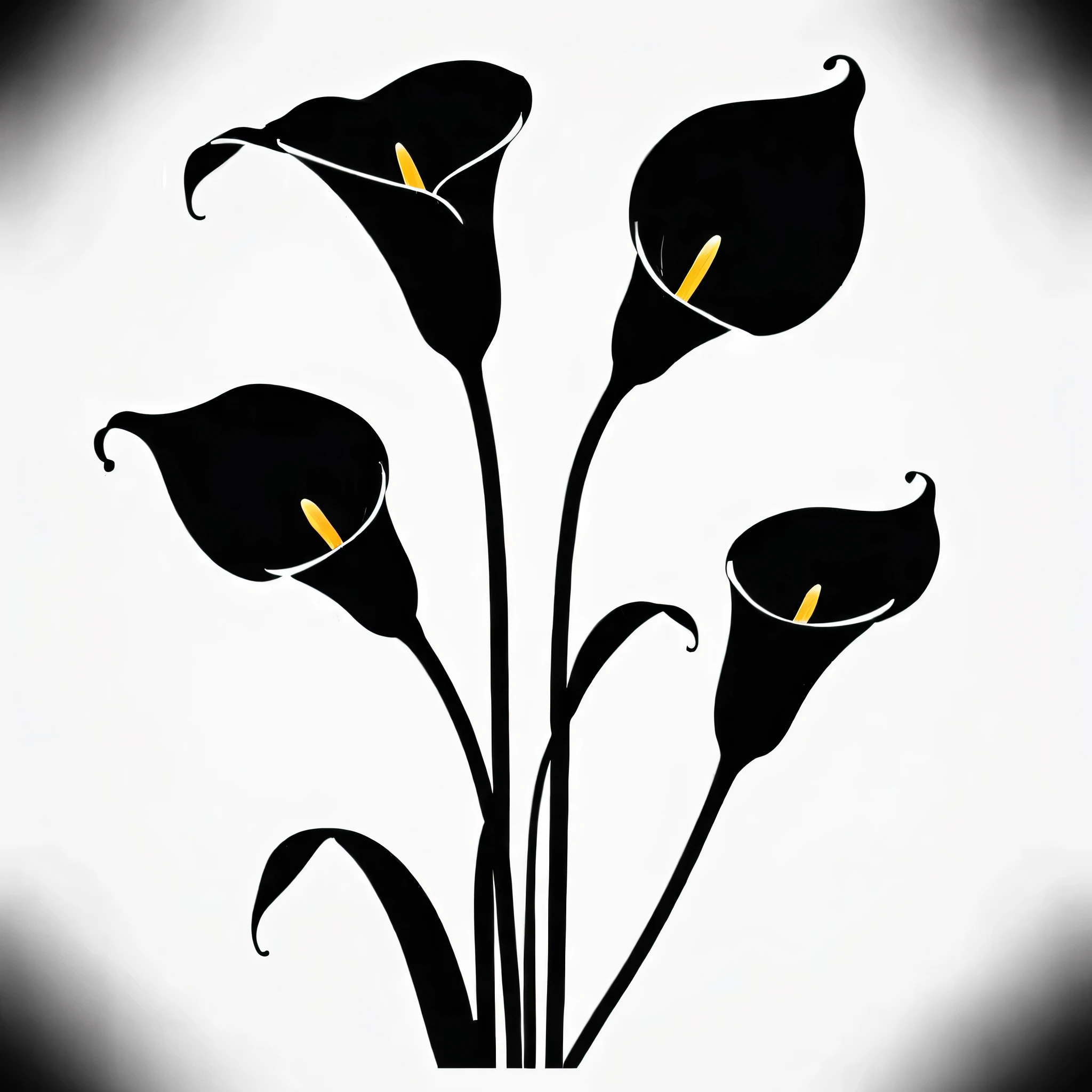 a black silhoutte of calla lillies