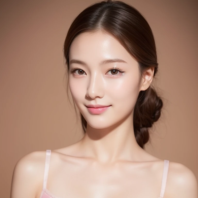 whole body、her perfect skin、lively makeup、Pay attention to trendy hairstyles、Capturing the Essence of K-Beauty。Reflecting beauty and fashion trends、Japanese women, Viewed from an angle、スキンケアbraンドの写真撮影, Milky skin, Shiny and soft skin, cleanse the skin of the face and body, Shiny skin, Fan art, EUR, Fizzy skin, Beauty Campaign, Official product photos, Portrait Shot, Yanjun Chen, Beautiful pink face, Ether Skin, Closed mouth smile、Panties、bra、Slender body、Gradient lighting、One Girl、Realistic、Photorealistic、Realistic lighting、Detailed face