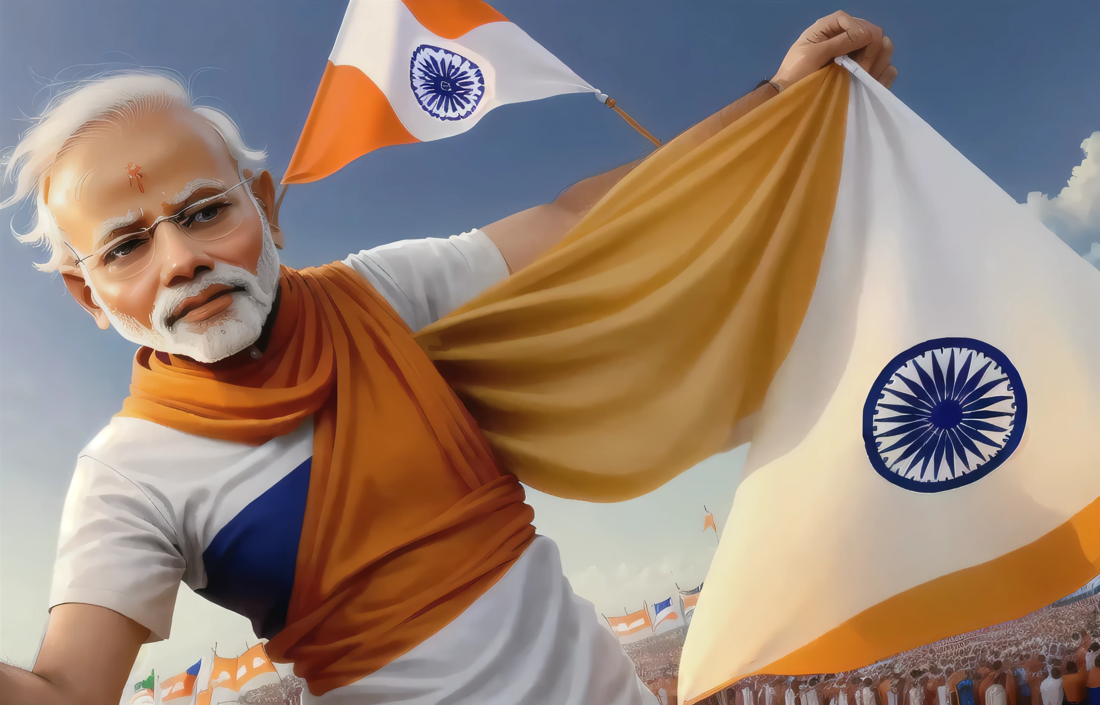 In indian flag with Narendra Modi