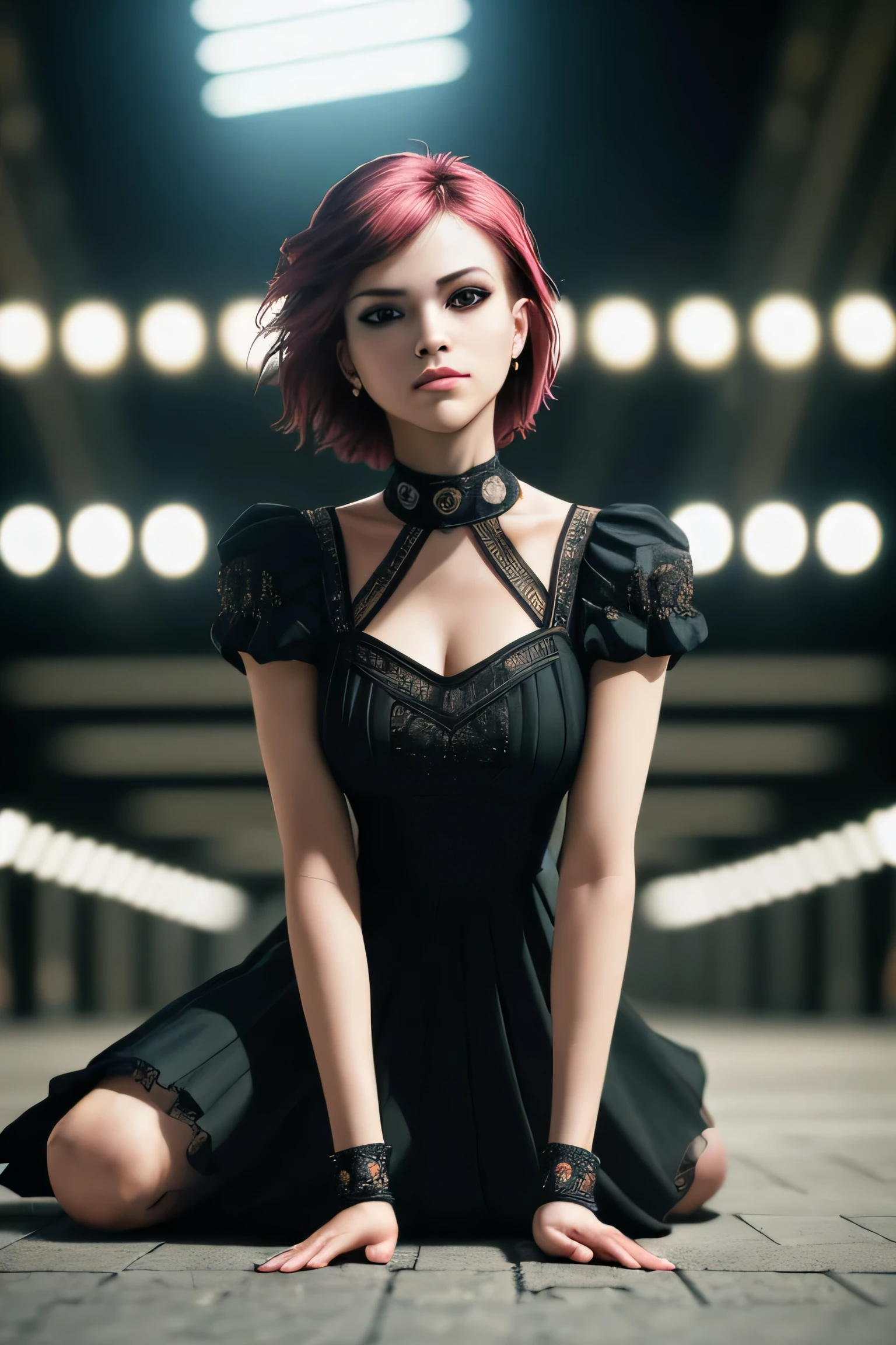 (masterpiece), (extremely intricate:1.3), (realistic), a girl, (punk, new wave), (dynamic perspective), dynamic angle, the most beautiful in the world, (slouching on the floor), chic dress, smirk, tunnel, Aomori, Haifa, professional photograph of a stunning woman detailed, sharp focus, dramatic, award winning, cinematic lighting, octane render unreal engine, volumetrics dtx, (film grain, blurry background, blurry foreground, bokeh, depth of field)