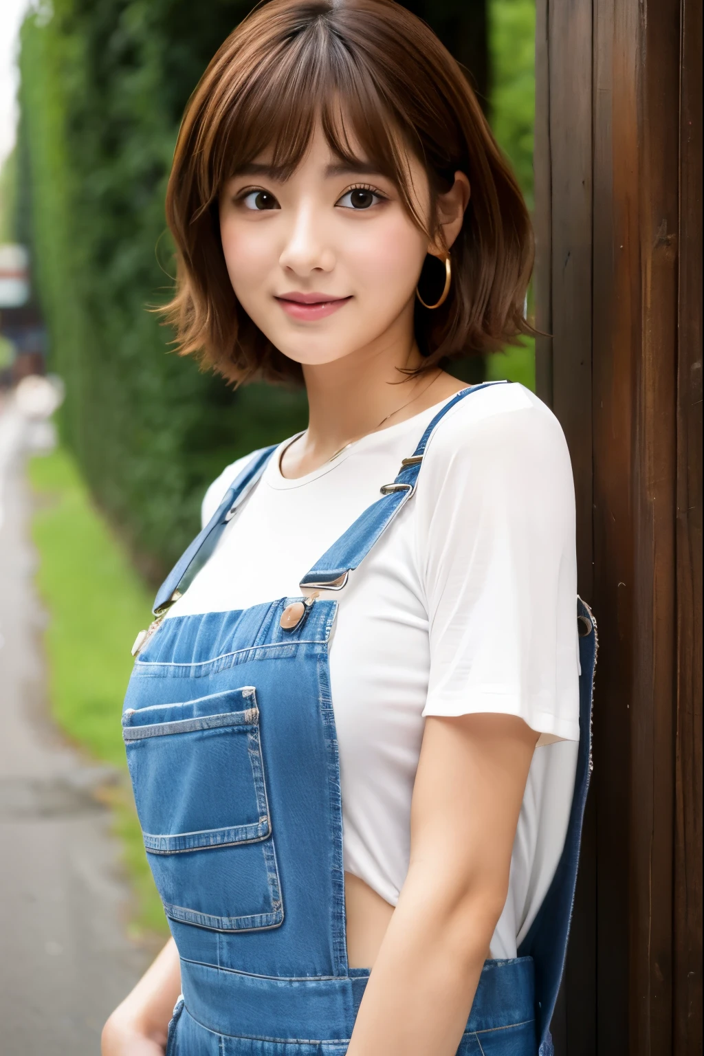 Big Breasts、Shortcuts、brown hair、Overalls