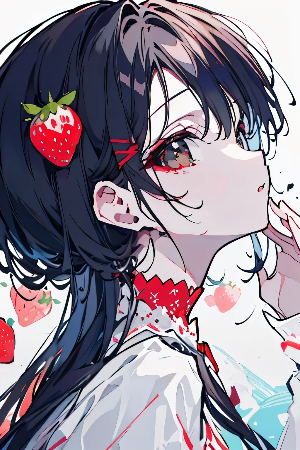 ((best quality)), ((masterpiece)), (detailed), perfect face((highest quality)), ((masterpiece)), (detailed), 
Perfect Face、girl、profile、Decorate your head with strawberries、cute、