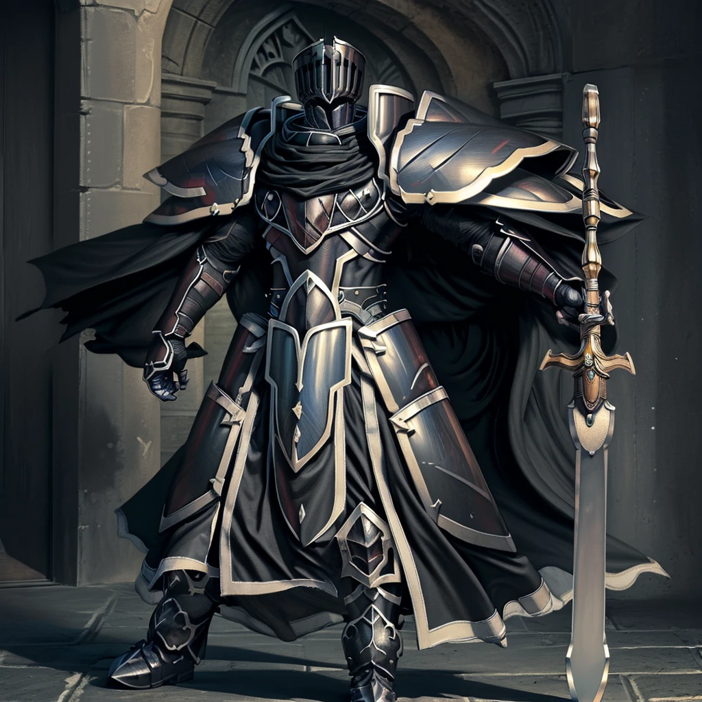 (masterpiece, best quality, detailed:1.2)
BlackKnight_fe,
Armor,
Cape,
Helmet,
Sword,rd,
shield,
The cloak is black on both sides,
The inside of the arm also wears armor,
polished armor,
attack the enemy