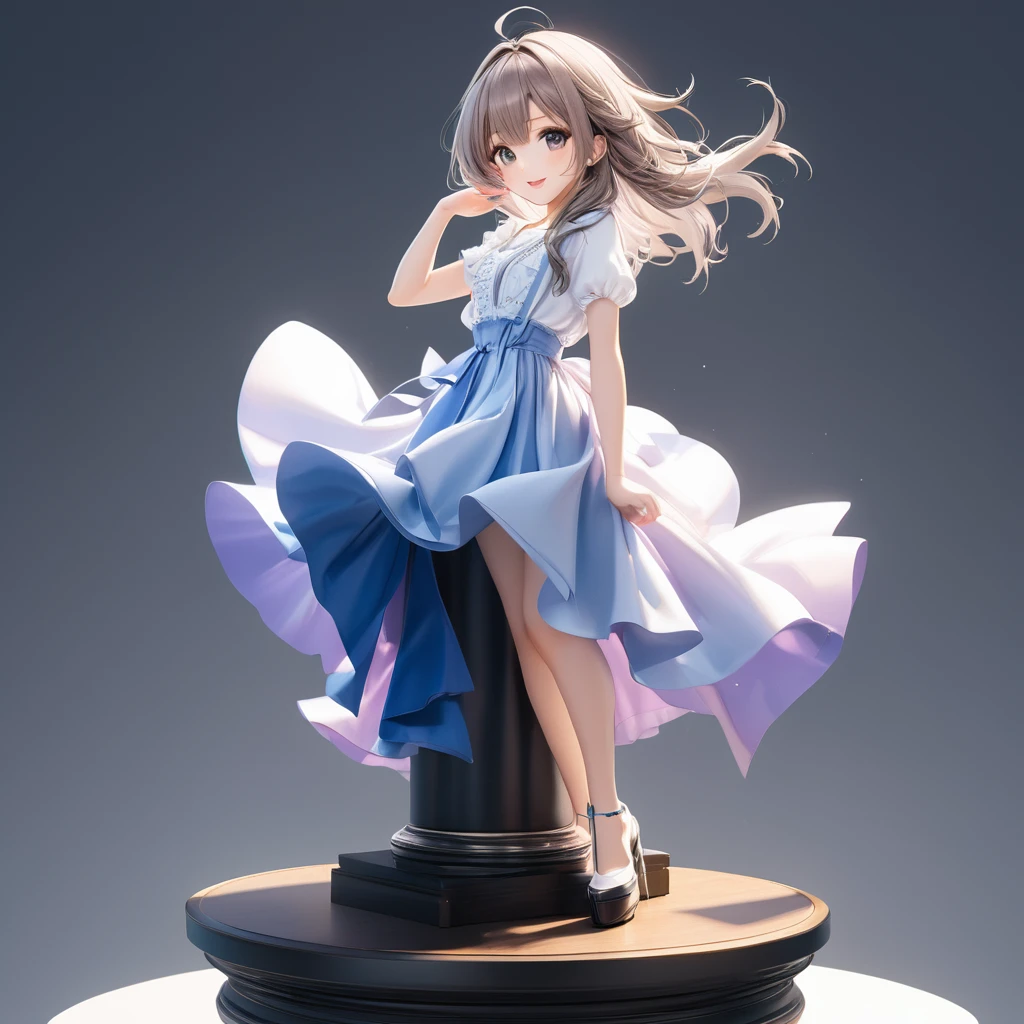 3D figure, a photo of an figure, full body, high quality photo, wild and bautiful 1girl, simple and flat background, (masterpiece:1.2), (best quality),(ultra detailed),(extremely detailed),(absolutely resolution) ,absurdres,8k,
BREAK, 1girl, solo, high-detailed-eyes, gradation hair, messy hair, blowing kiss, smile, on-pedestal,,