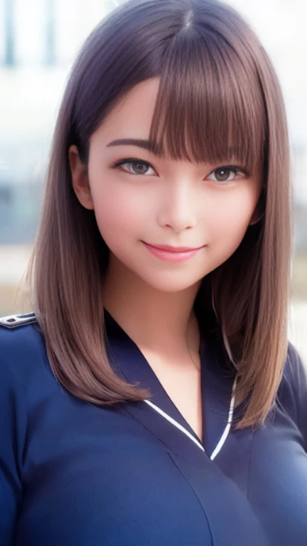 (masterpiece:1.2, highest quality), (Realistic, photoRealistic:1.4), Beautiful illustrations, (Natural Side Lighting, Cinema Lighting),
View your viewers, 1 girl, Japanese, high school girl, Perfect Face, cute and symmetrical face, Shiny skin, thin,
(Middle Hair:1.5, Straight hair, light brown), parted bangs, Long Eyelashes, big breasts:0.8,
Beautiful Hair, Beautiful Face, Beautiful fine details, Beautiful clavicle, Beautiful body, Beautiful breasts, Beautiful thighs, Beautiful feet, Beautiful fingers,
((Detailed cloth texture, abdomen, short sleeves navy cute sailor suit, Navy Pleated Mini Skirt, Navy sailor collar, Blue Sailor Scarf)),
(Beautiful views), morning, (Downtown), Are standing, (cute, Cute smile, Upward glance),