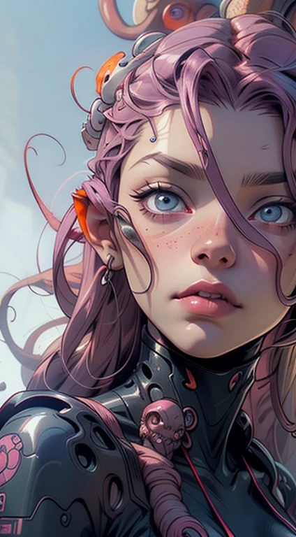 there is a woman with octopus tentacles on her head, beautiful octopus woman, portrait of an octopus goddess, fine details. anime. tentacles, tentacles around, octopus goddess, cyberpunk medusa, some tentacles are touching her, tentacled creature mix, covered with tentacles, hyperdetailed fantasy character, 4k highly detailed digital art, tentacles