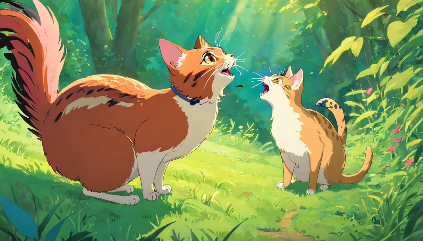 A pheasant cat is singing happily