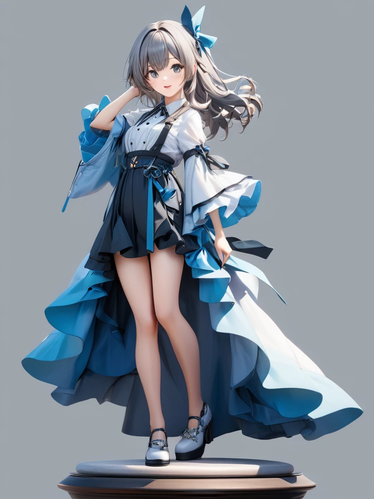 3D figure, a photo of an figure, full body, high quality photo, wild and bautiful 1girl, simple and flat background, (masterpiece:1.2), (best quality),(ultra detailed),(extremely detailed),(absolutely resolution) ,absurdres,8k,
BREAK, 1girl, solo, (high-resolution-eyes:1.5), gradation hair, messy hair, blowing kiss, smile, standing-on-pedestal,