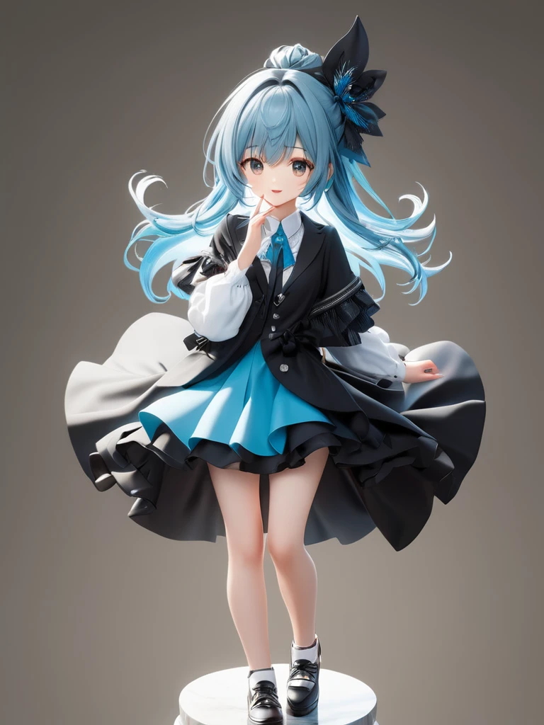 3D figure, a photo of an figure, full body, high quality photo, wild and bautiful 1girl, simple and flat background, (masterpiece:1.2), (best quality),(ultra detailed),(extremely detailed),(absolutely resolution) ,absurdres,8k, 
BREAK, 1girl, solo, (high-resolution-eyes:1.5), gradation hair, messy hair, blowing kiss, smile, standing-on-pedestal,