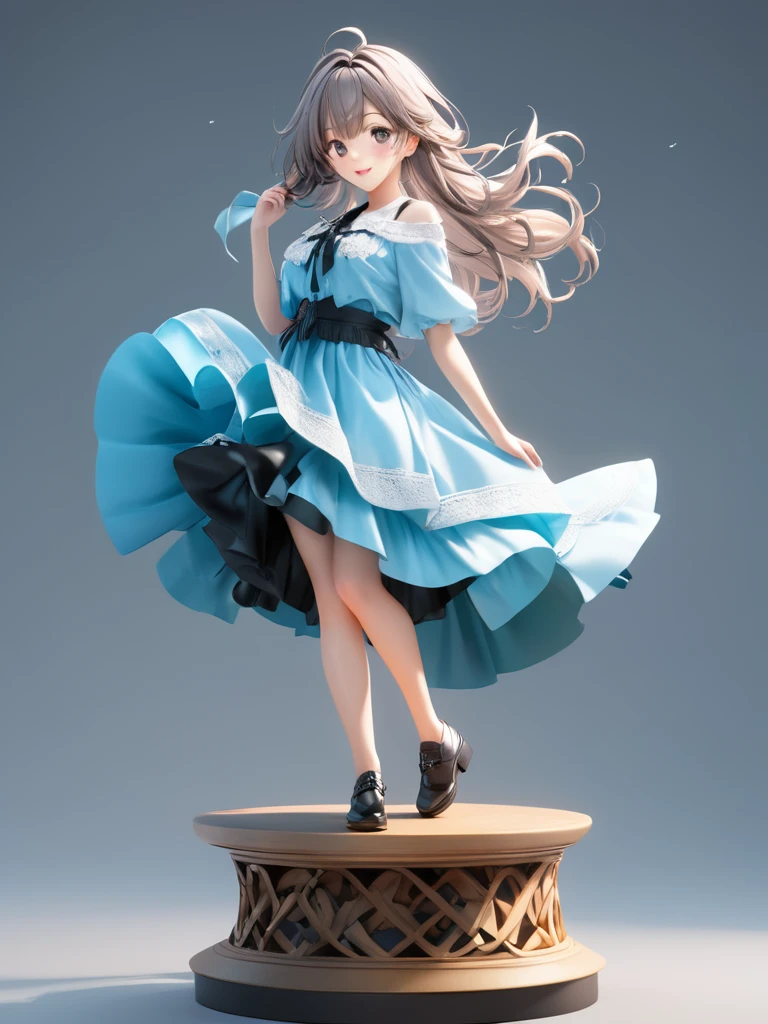 3D figure, a photo of an figure, full body, high quality photo, wild and bautiful 1girl, simple and flat background, (masterpiece:1.2), (best quality),(ultra detailed),(extremely detailed),(absolutely resolution) ,absurdres,8k,
BREAK, 1girl, solo, (high-resolution-eyes:1.5), gradation hair, messy hair, blowing kiss, smile, standing-on-pedestal,