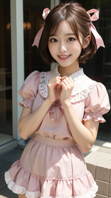 A girl wearing a pink dress　whole body