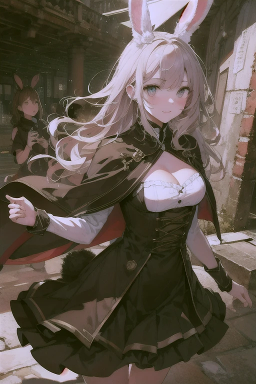 ((best quality)), ((masterpiece)), (detailed), perfect face, Two beautiful girls, a great day, underground labyrinth exploration, dark and creepy creatures,
Contracts, magic, solemnity, enchanting smiles, colorful, saturation,

Departure, joy, anticipation,
cape, strong winds, hurricanes, super ruins,
Art, memorable masterpiece, historical moment,
Departure, seeing off, joy, anticipation, working, looking at the viewer, crowd
Watercolor:1.3, Delicacy, Detail, Masterpiece, (Cute Big Rabbit Cat:1.3), (Saturation:1.2),Sharp Focus, Focus on Face, 

(Masterpiece:1.2),(Top Quality:1.2),Latest, Intricate details, AI generated,