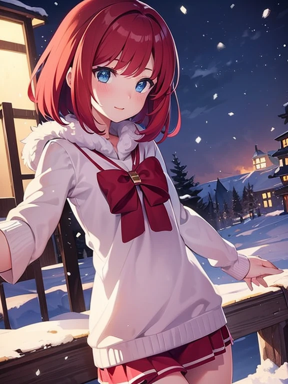 girl，Redhead，Short Bob，Second dimension beautiful girl，Using a bow，Fluffy fur，Snow Scene