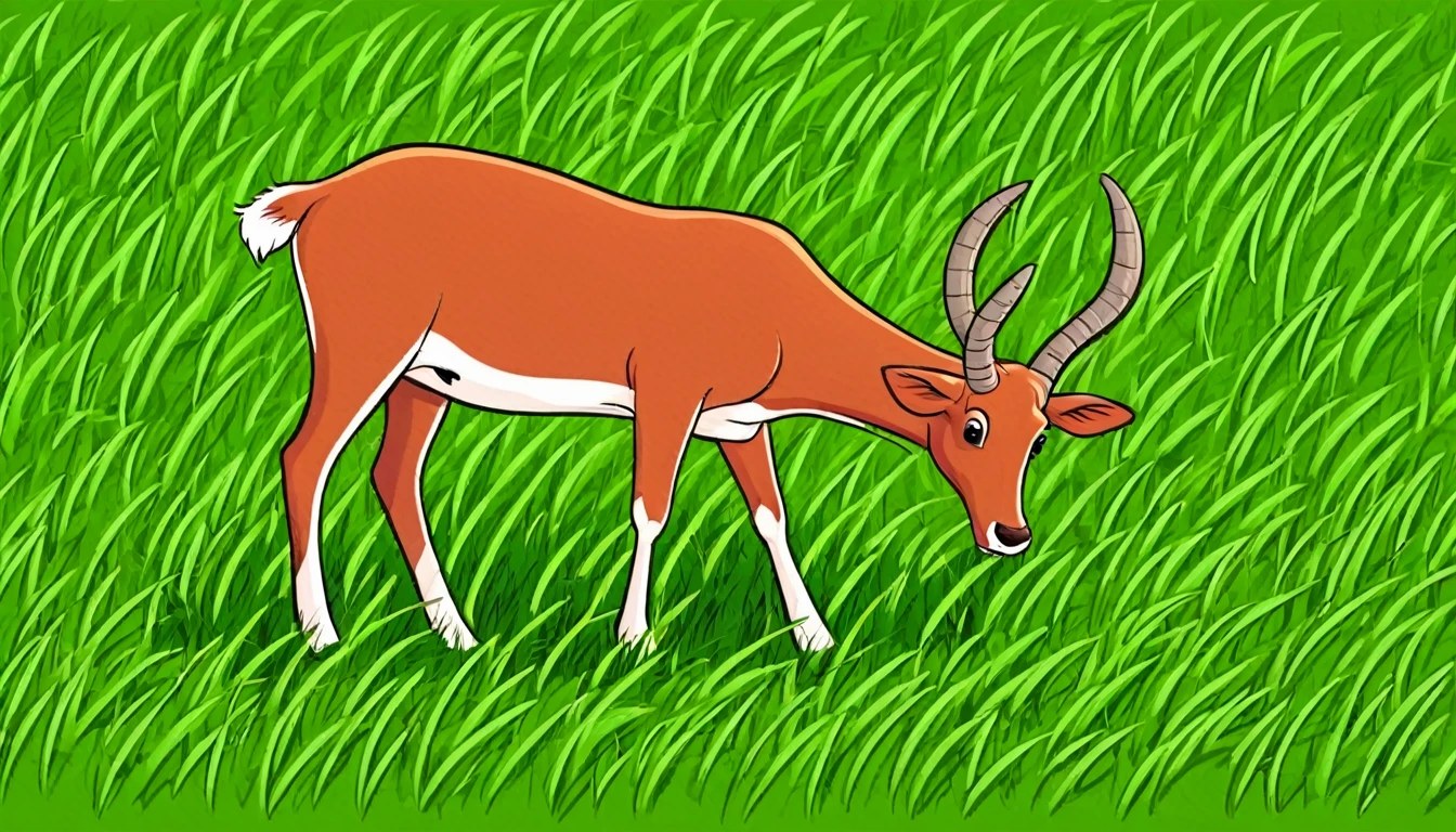 reindeer eating grass. Cartoon style 