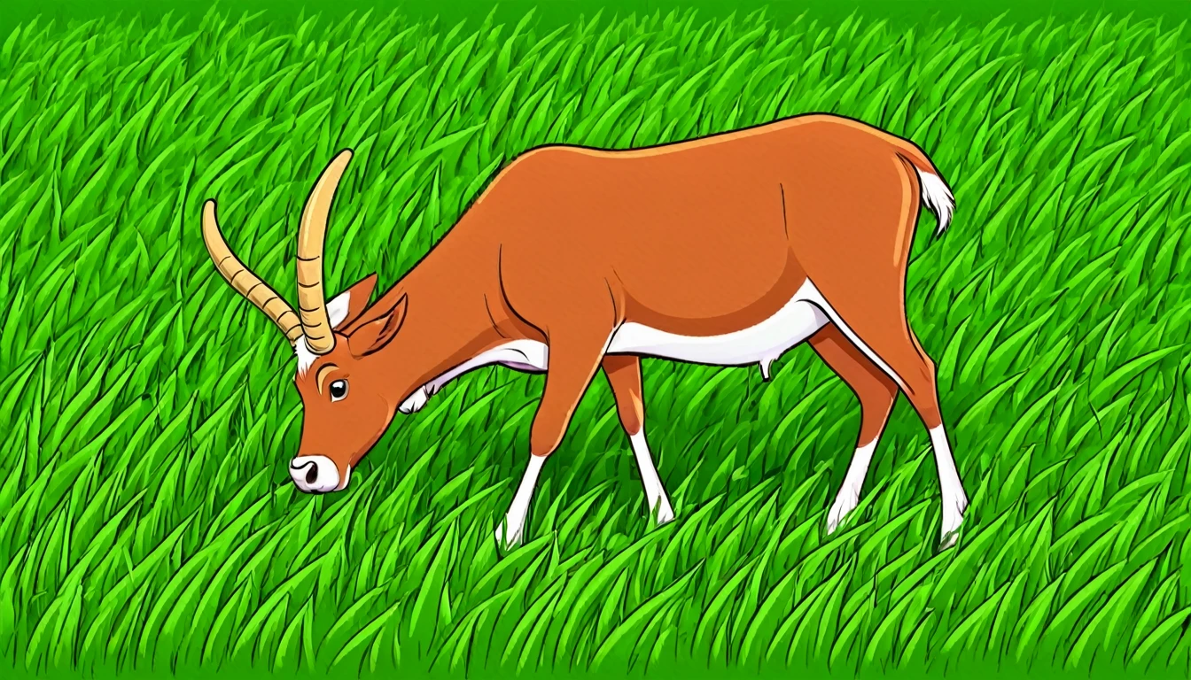 reindeer eating grass. Cartoon style 