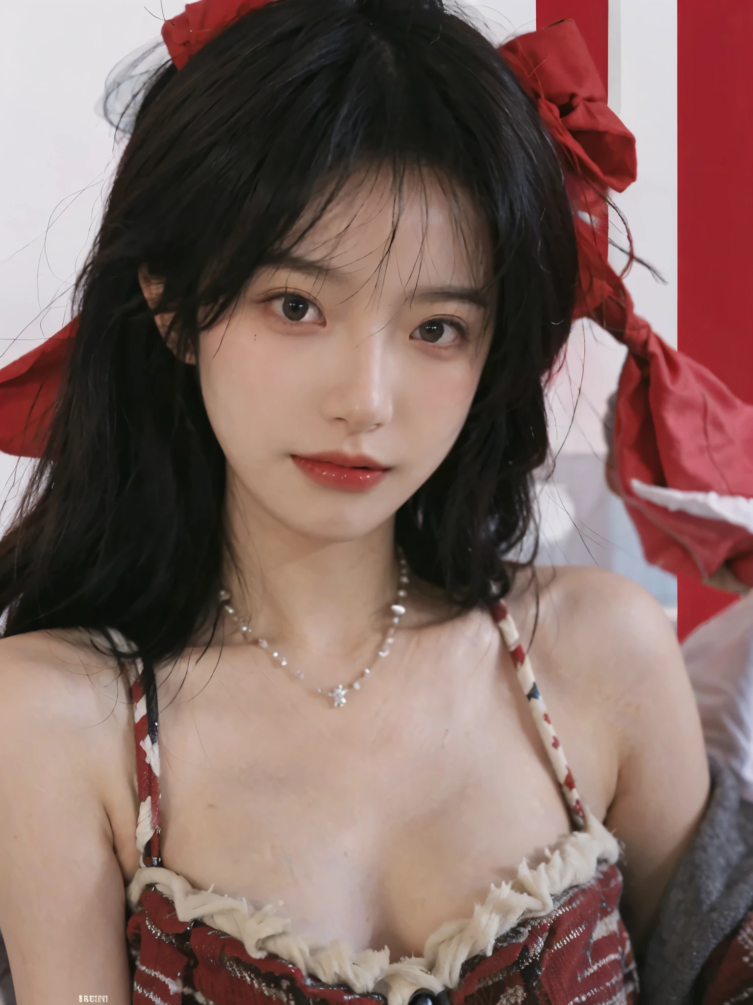 sexy model, cyberpunk style, in bikini, red theme, long hair, high contrast (Natural skin texture, Hyperrealism, Soft Light, sharp), portrait, standing, korean, (masterpiece), (painting realistic : 1.3), (ultra high resolution: 1.0 ), (((best quality, 8 thousand, masterpiece:1.4))