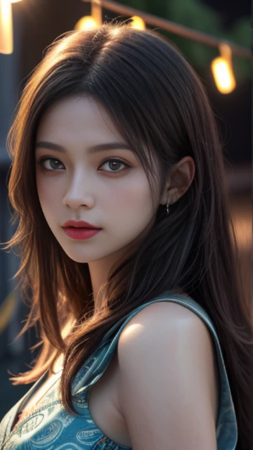 (8k, masterpiece, best quality), ultra-detailed, detailed beautiful round eyes, beautifully detailed face, high quality, high resolution, 1 girl, medium , (Devine cloth:1.5), nighttime, night garden background, (LOOKING AT VIEWER:1.3), (female focus:0.886) SUPER TEXTURE, UNREAL ENGINE RENDER, PHYSICALLY-BASED RENDERING, ULTRA HIGHT DEFINITION, 16K, 1080P.realistic, photorealistic, masterpiece, beautiful, (masterpiece, best quality, highres:1.2), (photorealistic:1.2), (intricate and beautiful:1.2), (detailed light:1.2), (soft lighting, side lighting, reflected light), (colorful, dynamic angle), fashion photography, light passing through hair, (perfect skin), natural lighting,