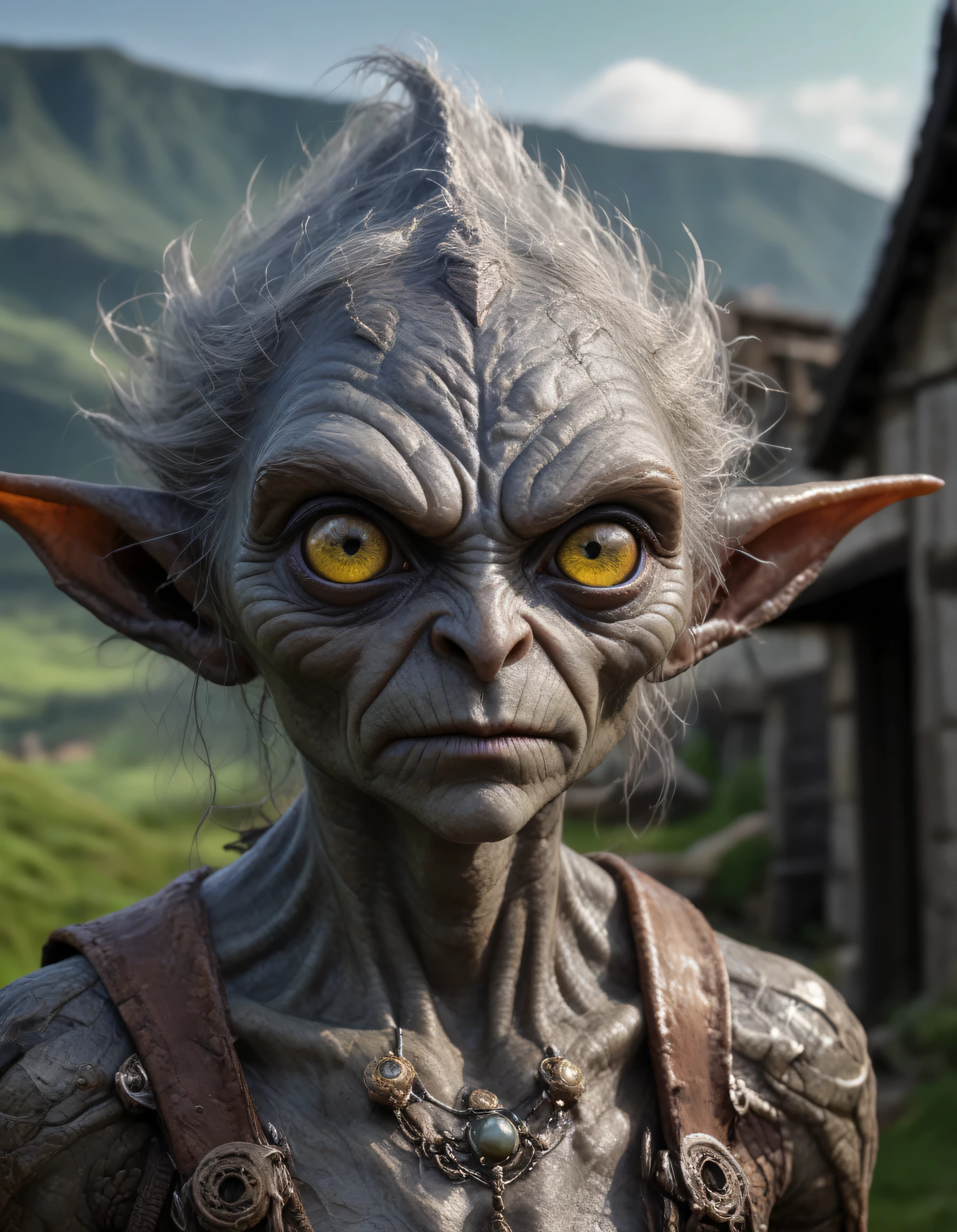full-body-shot,Very tall , who can't fly,Cinematic, Technicolor,natural skin textures, hyper realisitc, hyper detailed,Extremely detailed,High contrast,Realistic,Chalsedoon goblin, back view,full body length,evil ghost,Hobgoblin,pretty face,intricate details,realistic humid skin,extremely intricate details,anatomically correct, eyes extremely detailed, hazel eyes, high detailed eyes,High contrast,Ultra HD,Retina,HDR,photo,photorealism,Masterpiece, natural skin textures, hyper realism,hyper detailed,High contrast,(HDR:1.4),Realism,Ultra Detailed, close full body shot,16K resolution,RAW, Nikon Z9,Paul Zizka,full body length,niobium goblin,native irish,pretty face,eyebrow up,full body shot,ominous landscape,niobium gray atmosphere,prime colors,urban,extremely detailed,masterpiece,intricate details,faded,eyes extremely detailed, high detailed eyes,4k resolution,islands levitating above ground, Nikon Z9,scary village,stalker, Kilimanjaro background,