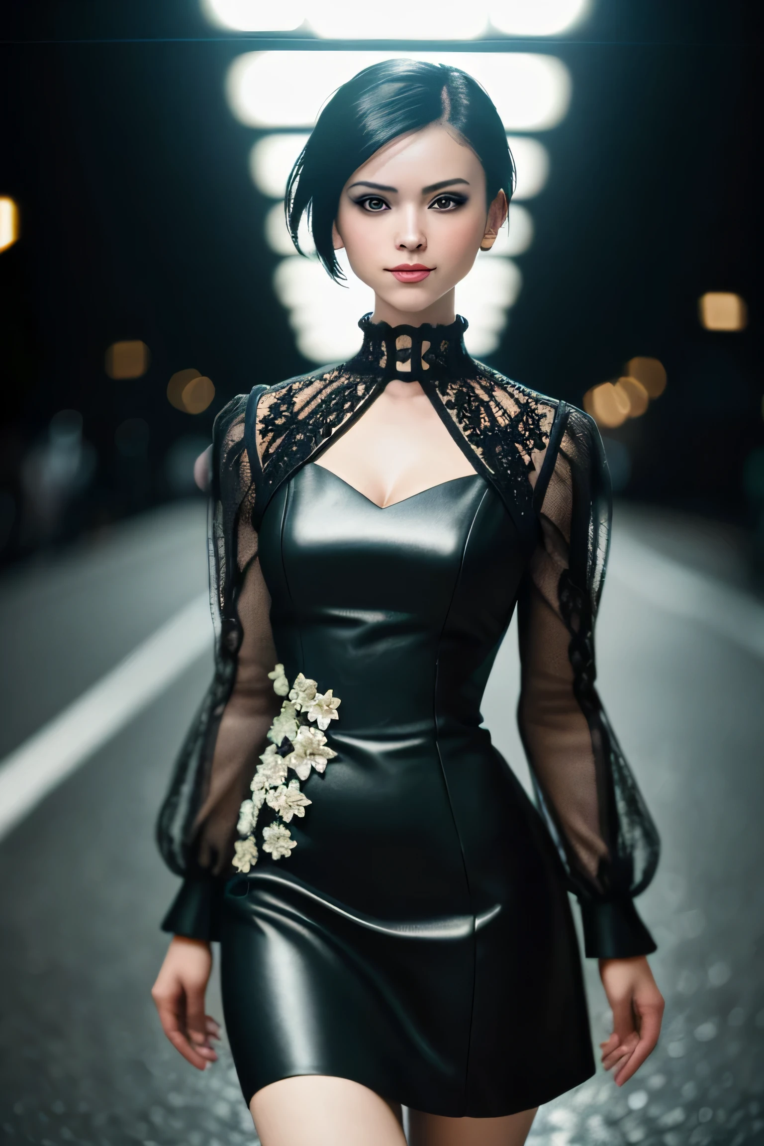 (masterpiece), (extremely intricate:1.3), (realistic), a girl, (punk, new wave), (dynamic perspective), dynamic angle, the most beautiful in the world, chic dress, smirk, tunnel, Aomori, Haifa, professional photograph of a stunning woman detailed, sharp focus, dramatic, award winning, cinematic lighting, octane render unreal engine, volumetrics dtx, (film grain, blurry background, blurry foreground, bokeh, depth of field)