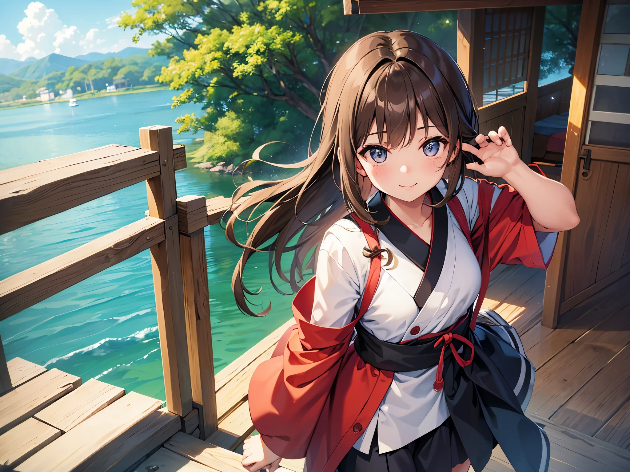 young
(girl)
hair swaying in the wind
(brown hair)
calm smile
set up clothes for kids
(Girl's costume)
Calm river seen from the bridge
Japanese face