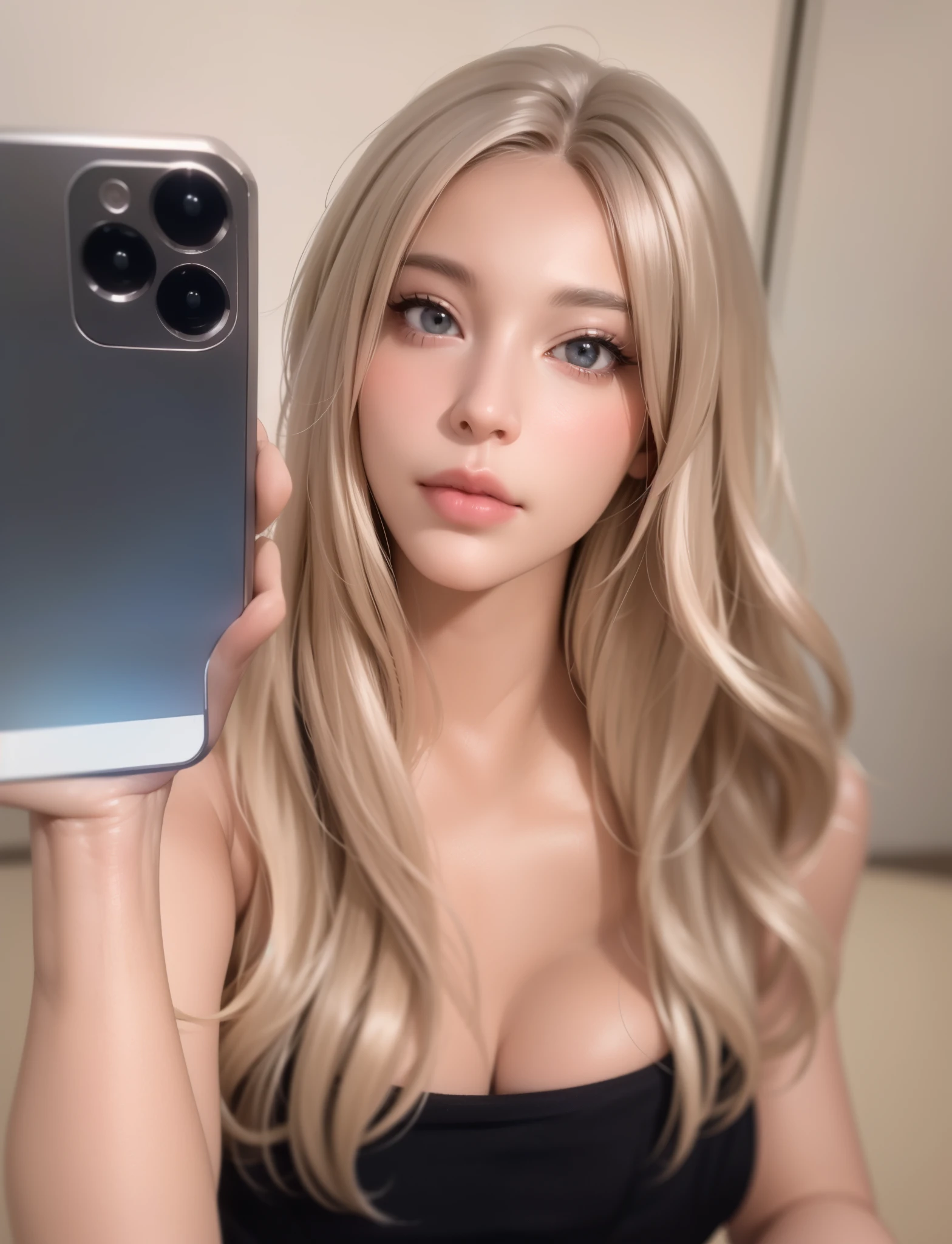 a closeup of a person holding a cell phone in his hand, estilo anime realista 3d, realistic art style, ig model | tipo germen, retrato de jisoo rosa negro, color de piel realista, realism artistic style, obra de arte al estilo de guweiz, adolescente hiperrealista, modelo de instagram, fotorrealista!!!!!!! Estilo de Arte, fotorrealista artstyle, fotorrealista anime