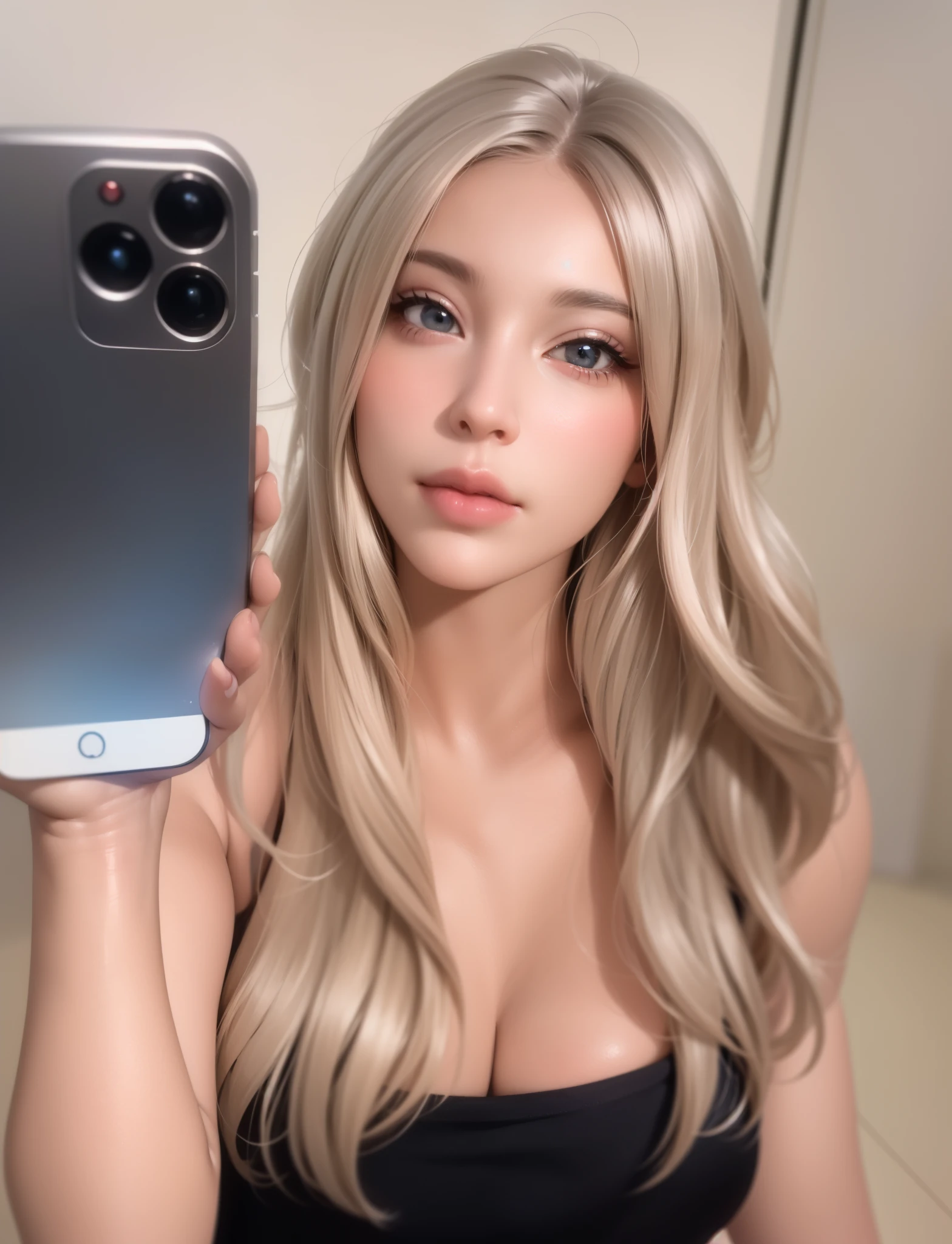 a closeup of a person holding a cell phone in his hand, estilo anime realista 3d, realistic art style, ig model | tipo germen, retrato de jisoo rosa negro, color de piel realista, realism artistic style, obra de arte al estilo de guweiz, adolescente hiperrealista, modelo de instagram, fotorrealista!!!!!!! Estilo de Arte, fotorrealista artstyle, fotorrealista anime