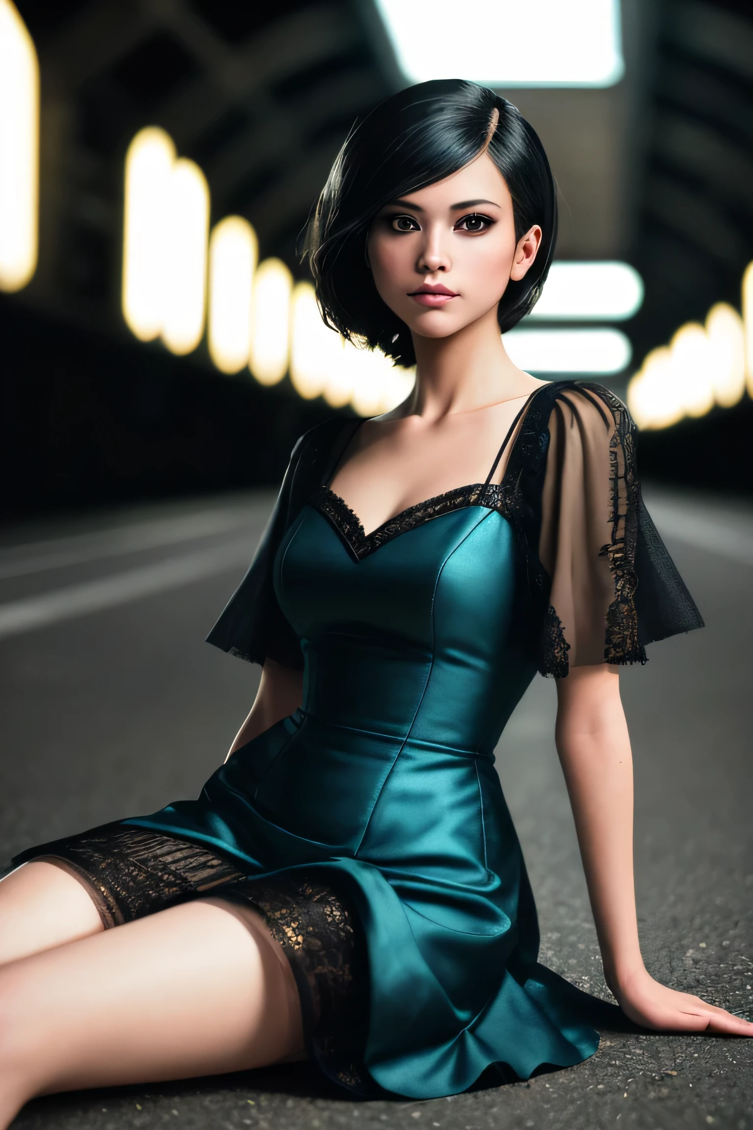(masterpiece), (extremely intricate:1.3), (realistic), a girl, (punk, new wave), (dynamic perspective), dynamic angle, the most beautiful in the world, (slouching on the floor), chic dress, smirk, tunnel, Aomori, Haifa, professional photograph of a stunning woman detailed, sharp focus, dramatic, award winning, cinematic lighting, octane render unreal engine, volumetrics dtx, (film grain, blurry background, blurry foreground, bokeh, depth of field)