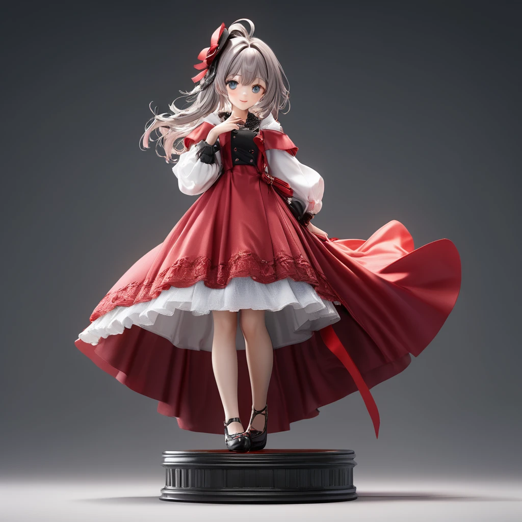 3D figure, a photo of an figure, full body, high quality photo, wild and bautiful 1girl, simple and flat background, (masterpiece:1.2), (best quality),(ultra detailed),(extremely detailed),(absolutely resolution) ,absurdres,8k, 
BREAK, 1girl, solo, (high-resolution-eyes:1.5), gradation hair, messy hair, blowing kiss, smile, standing-on-pedestal,