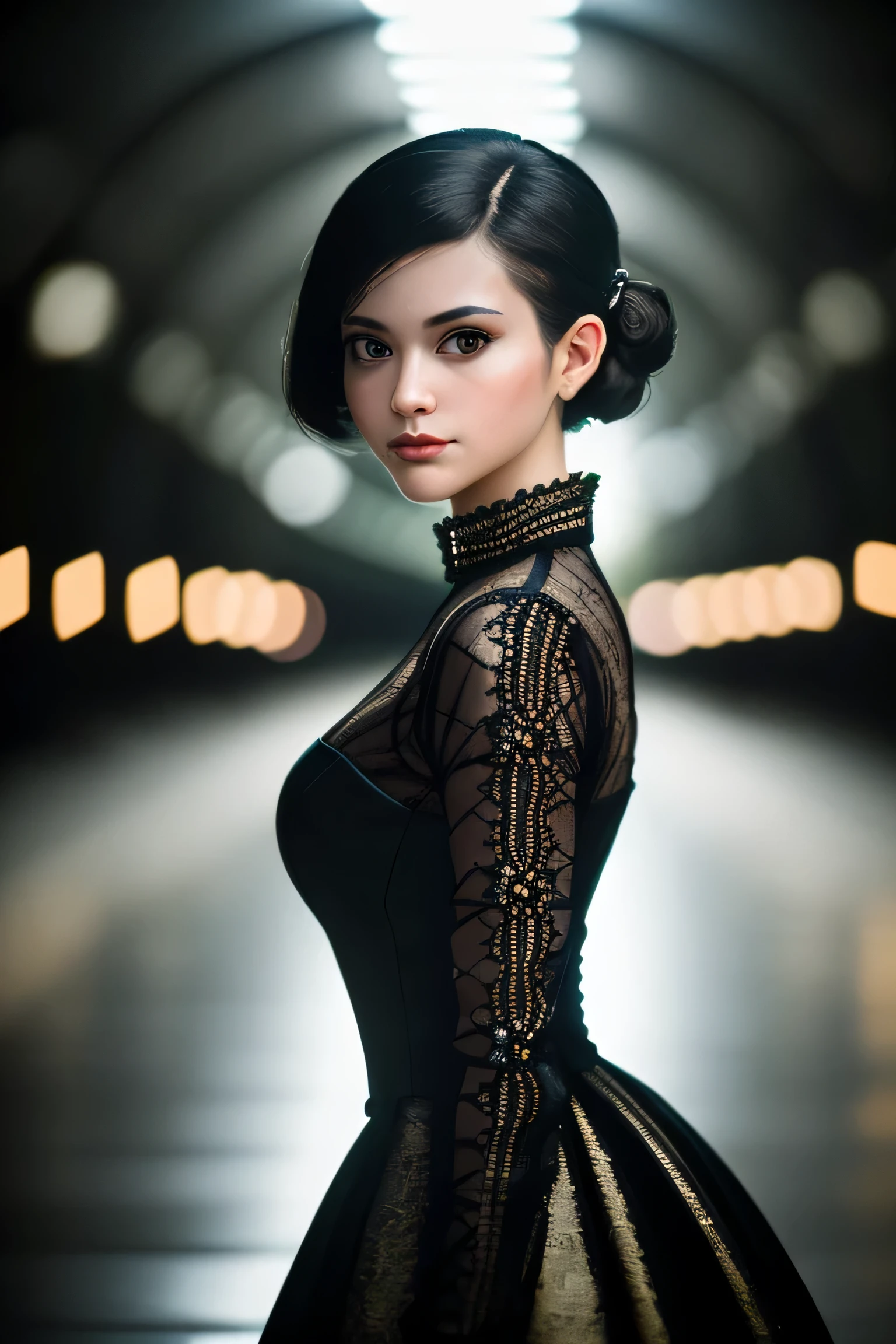 (masterpiece), (extremely intricate:1.3), (realistic), a girl, (punk, new wave), (dynamic perspective), dynamic angle, the most beautiful in the world, chic dress, smirk, tunnel, Aomori, Haifa, professional photograph of a stunning woman detailed, sharp focus, dramatic, award winning, cinematic lighting, octane render unreal engine, volumetrics dtx, (film grain, blurry background, blurry foreground, bokeh, depth of field)