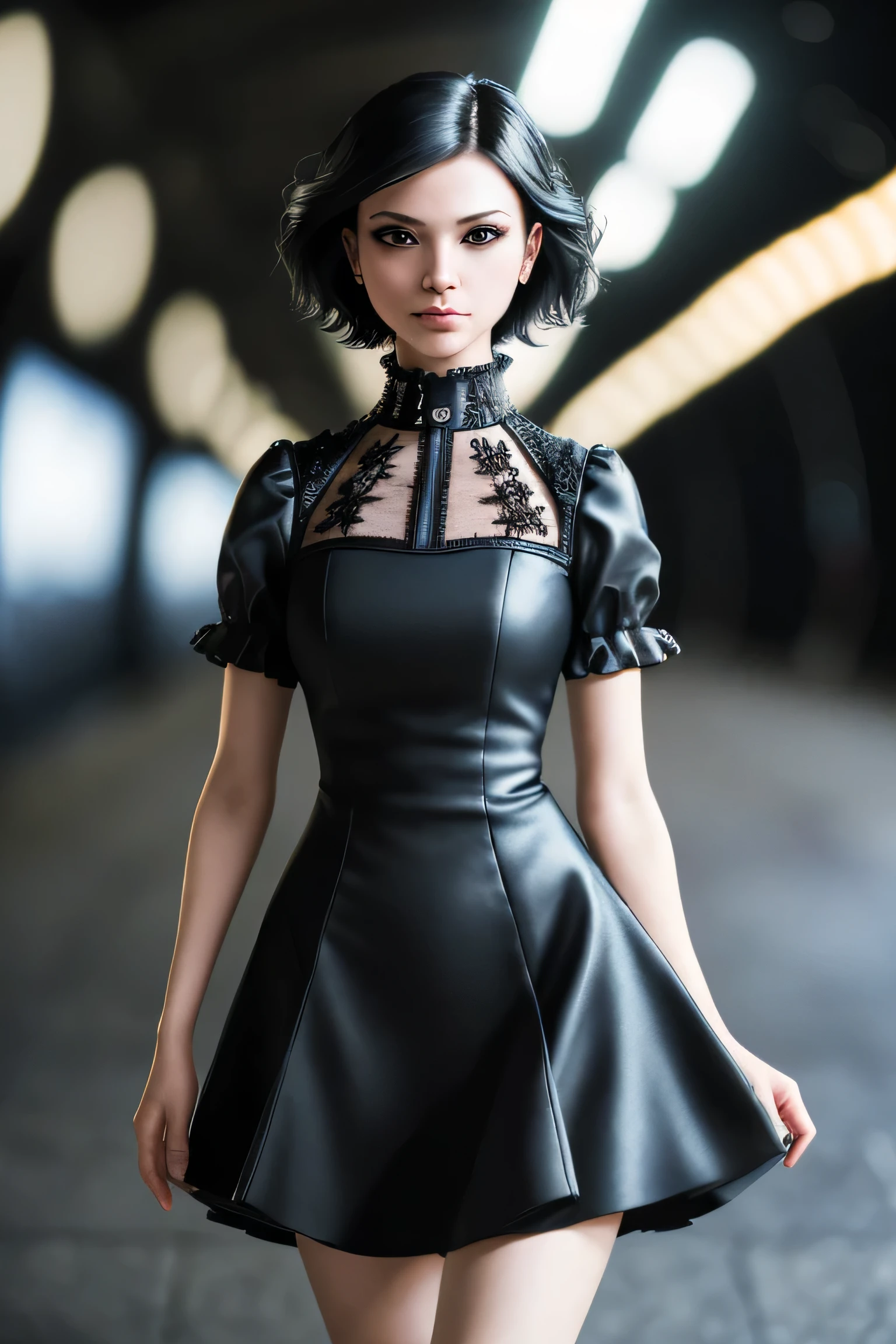 (masterpiece), (extremely intricate:1.3), (realistic), a girl, (punk, new wave), (dynamic perspective), dynamic angle, the most beautiful in the world, chic dress, smirk, tunnel, Aomori, Haifa, professional photograph of a stunning woman detailed, sharp focus, dramatic, award winning, cinematic lighting, octane render unreal engine, volumetrics dtx, (film grain, blurry background, blurry foreground, bokeh, depth of field)