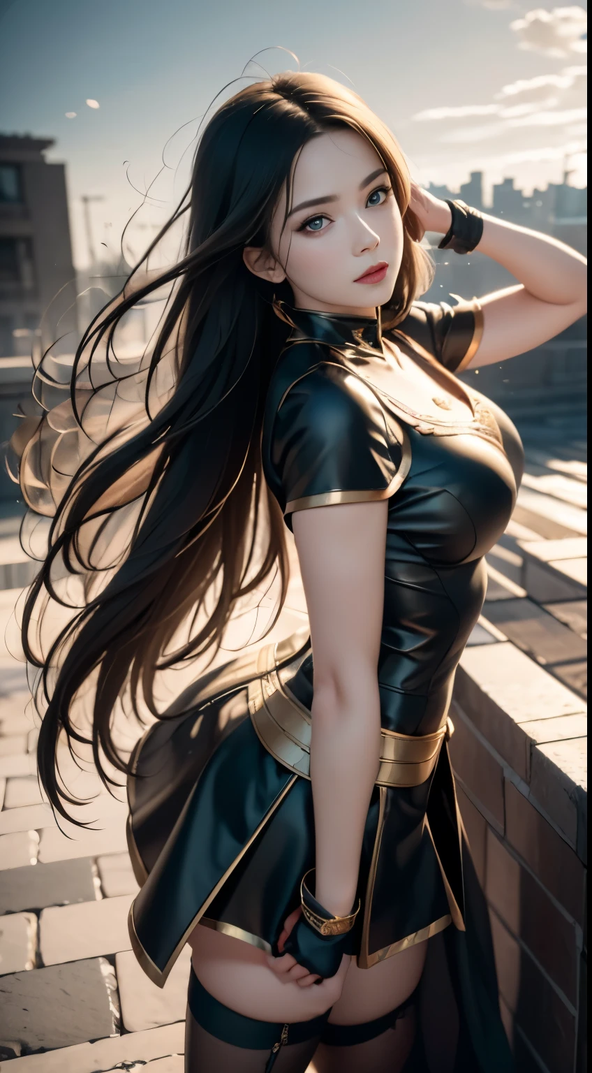 ((best quality)), ((masterpiece)), (detailed:1.4), 3D, Beautiful Chinese fairy image,Gold Armor Dress，Long black hair fluttering in the wind，Full body portrait，Handheld weapons，HDR (High Dynamic Range),Ray Tracing,NVIDIA RTX,Super Resolution,Unreal 5,Subsurface scattering,PBR Textures,Post-Processing,Anisotropic filtering,Depth of Field,Maximum clarity and sharpness,Multi-layered textures,Albedo and highlight maps,Surface Shading,Accurately simulate the interaction of light with materials,Perfect proportion,Octane Rendering,Two-color lighting,Large aperture,Low ISO,White Balance,Rule of Thirds,8K Native,