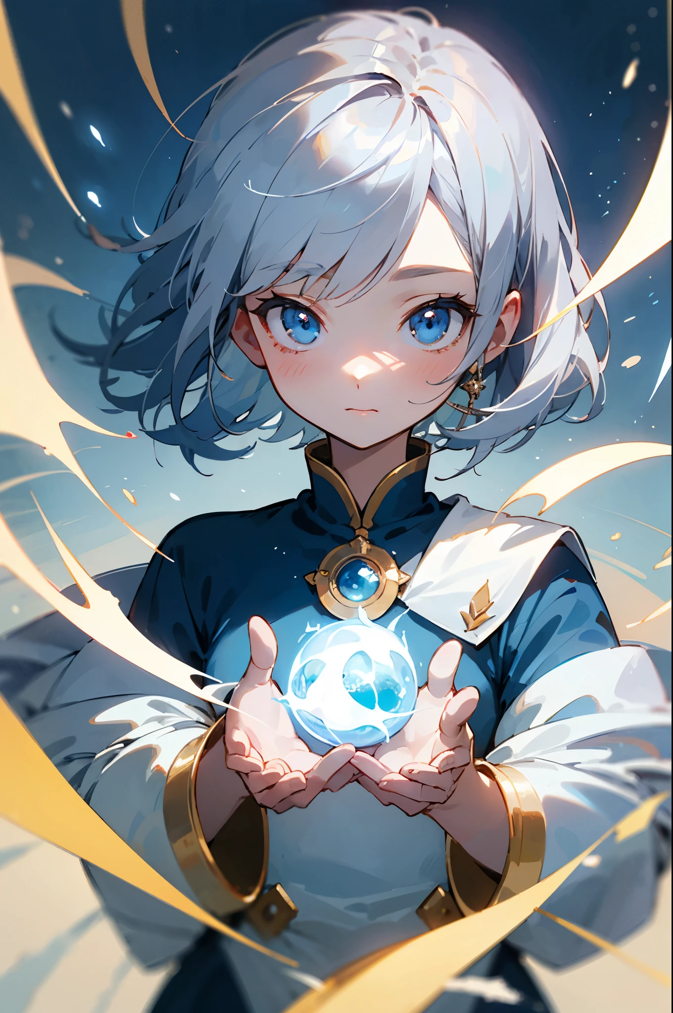 ((highest quality)), ((masterpiece)), (detailed), Perfect Face、Perfect hands、Anime illustration、Silver-haired beautiful girl、Magical girl、cute、Uses magic